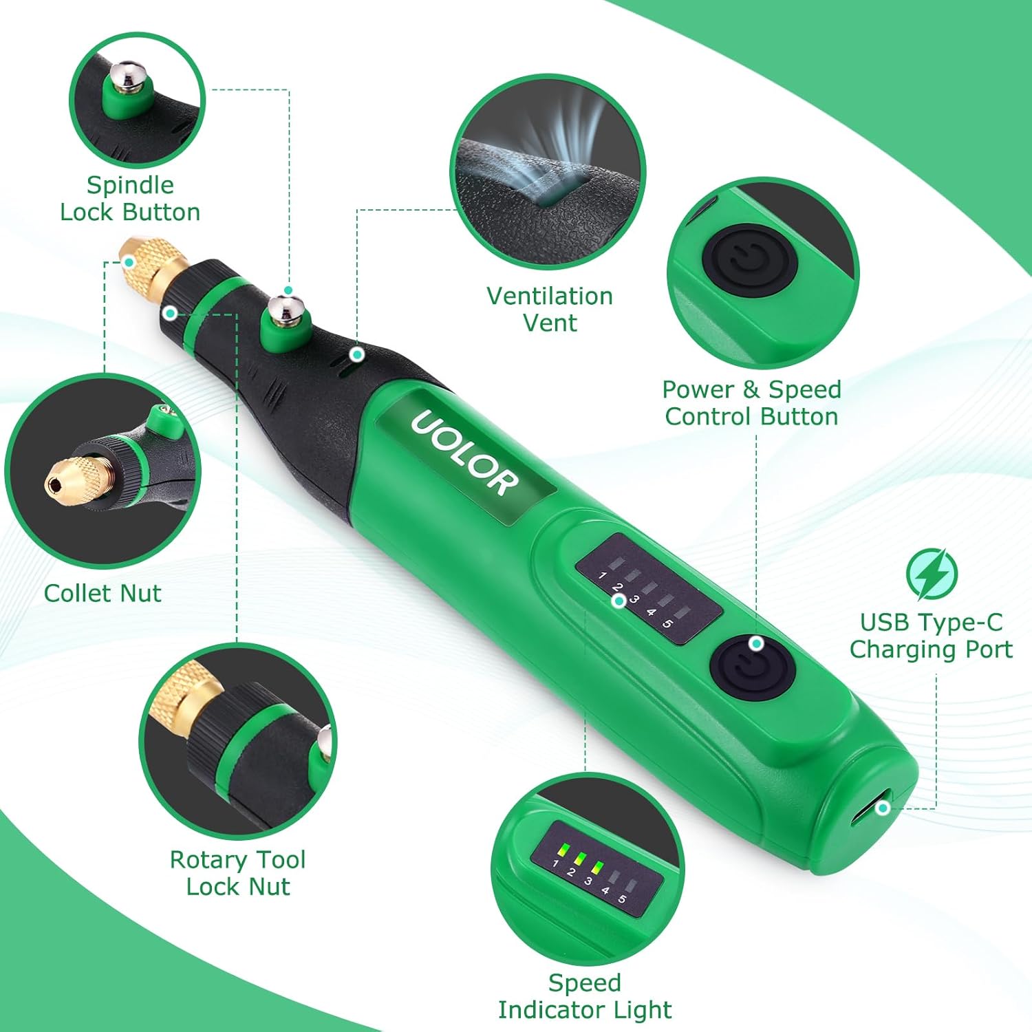 Detalle 2 de Uolor Mini Cordless Rotary Tool 20,000 RPM