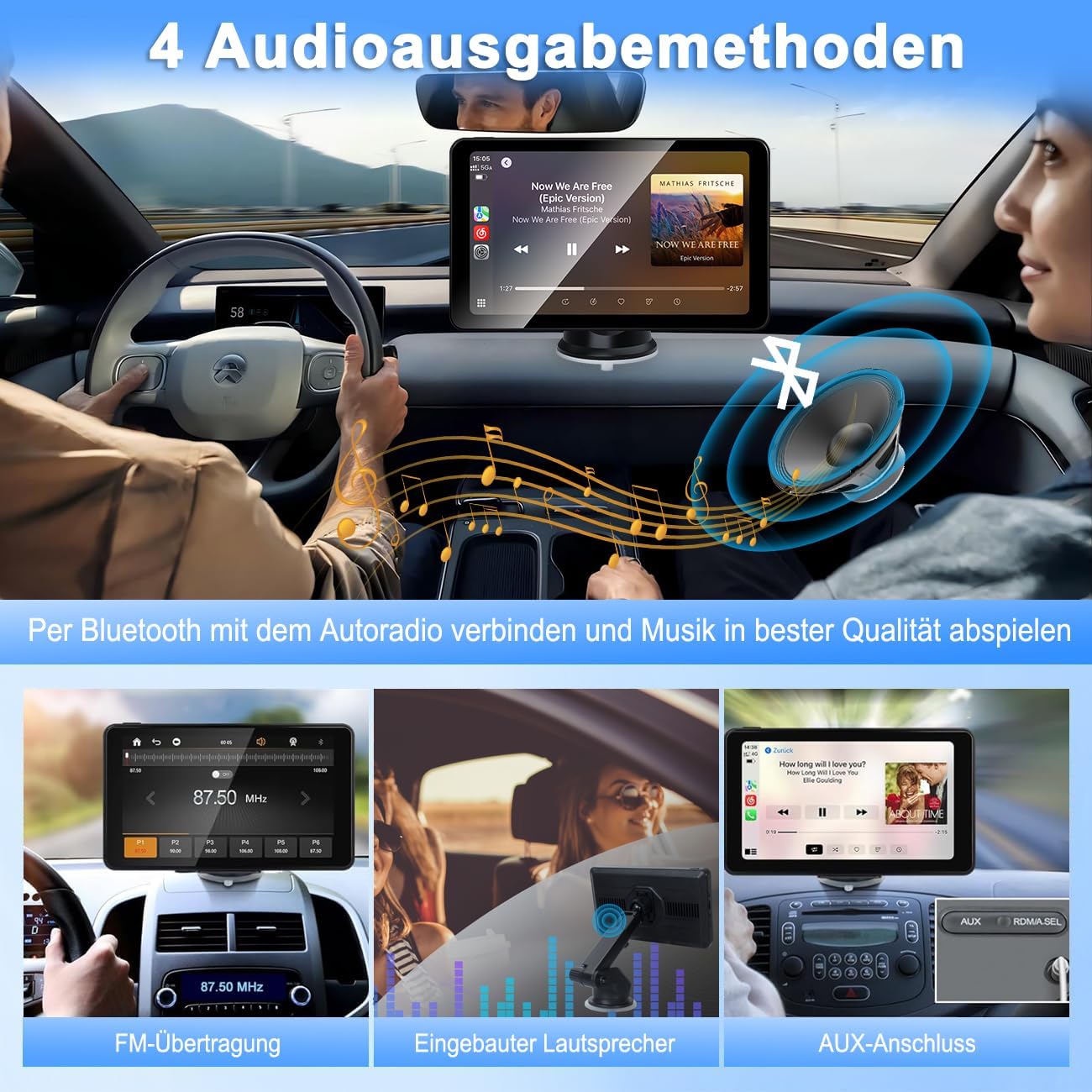 Detalle 2 de Aonerex Tragbares CarPlay Display 7 Zoll – kabellose CarPlay/Android Auto Lösung mit Touchscreen
