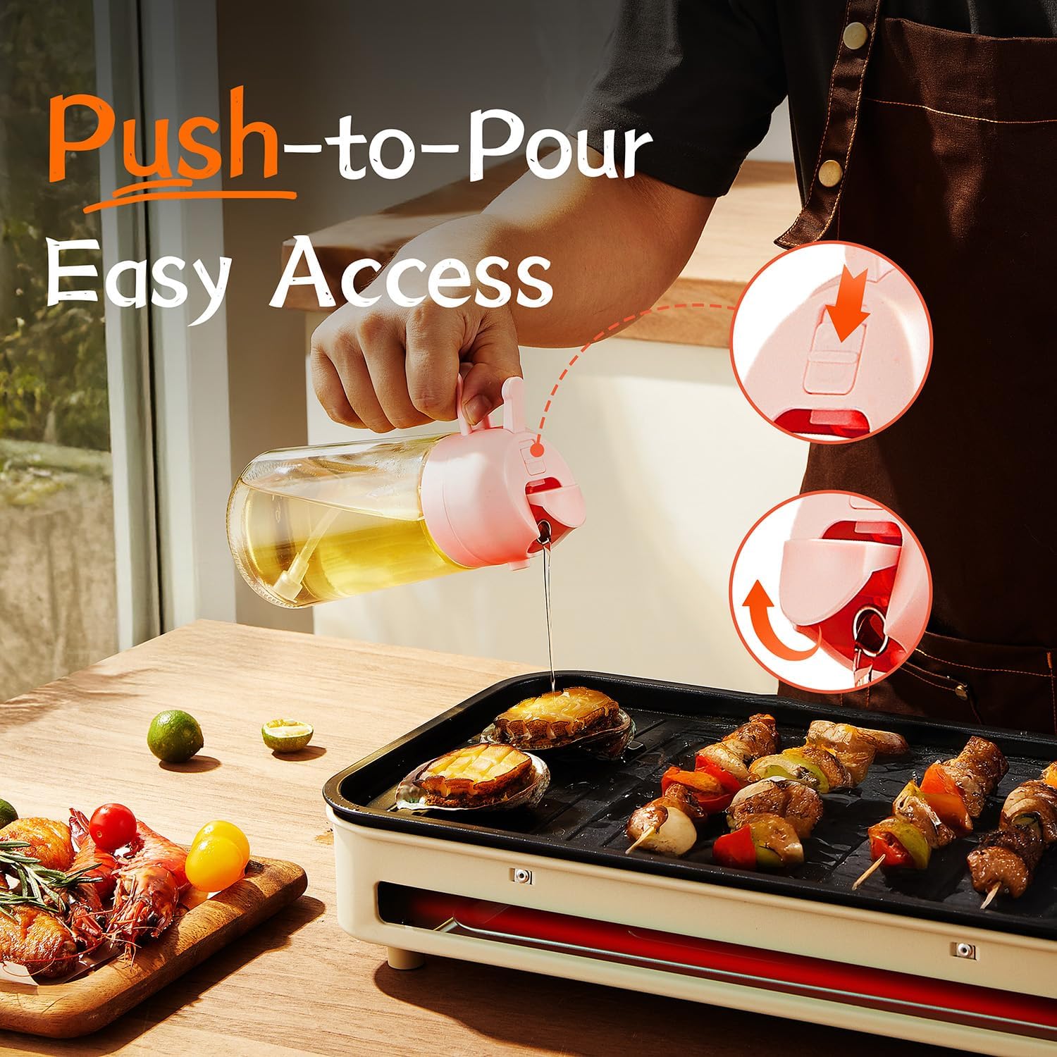 Thumbnail 3 de TrendPlain 16oz Ölsprüher für Speiseöl (470 ml) – 2-in-1 Ölspender & Ölsprüher für Küche, Salat und Grill (Rosé)