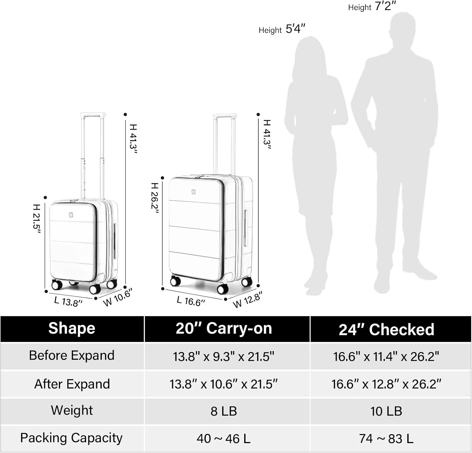Detalle de Hanke Top Open Expandable 20 Inch Cabin Suitcase – Smoke White