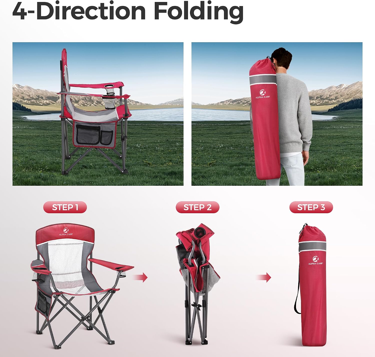 Thumbnail 6 de ALPHA CAMP Camping Chairs Set of 2: Breathable, Heavy-Duty Folding Chairs for Adults