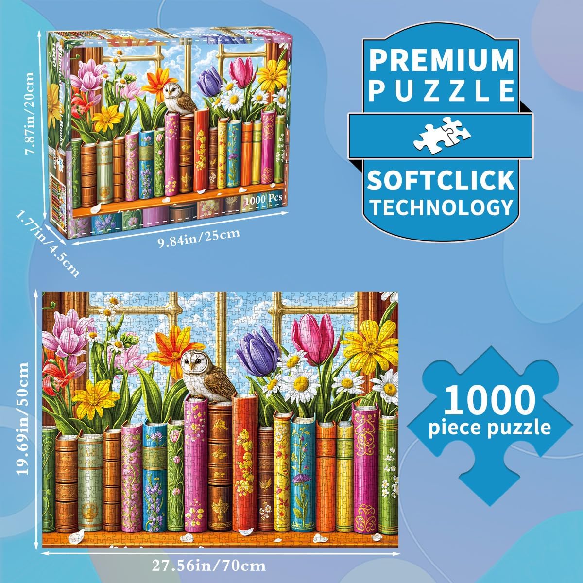 Thumbnail 5 de Puzzles 1000 Pieces for Adults: Whimsical Floral Books 1000 Piece Jigsaw