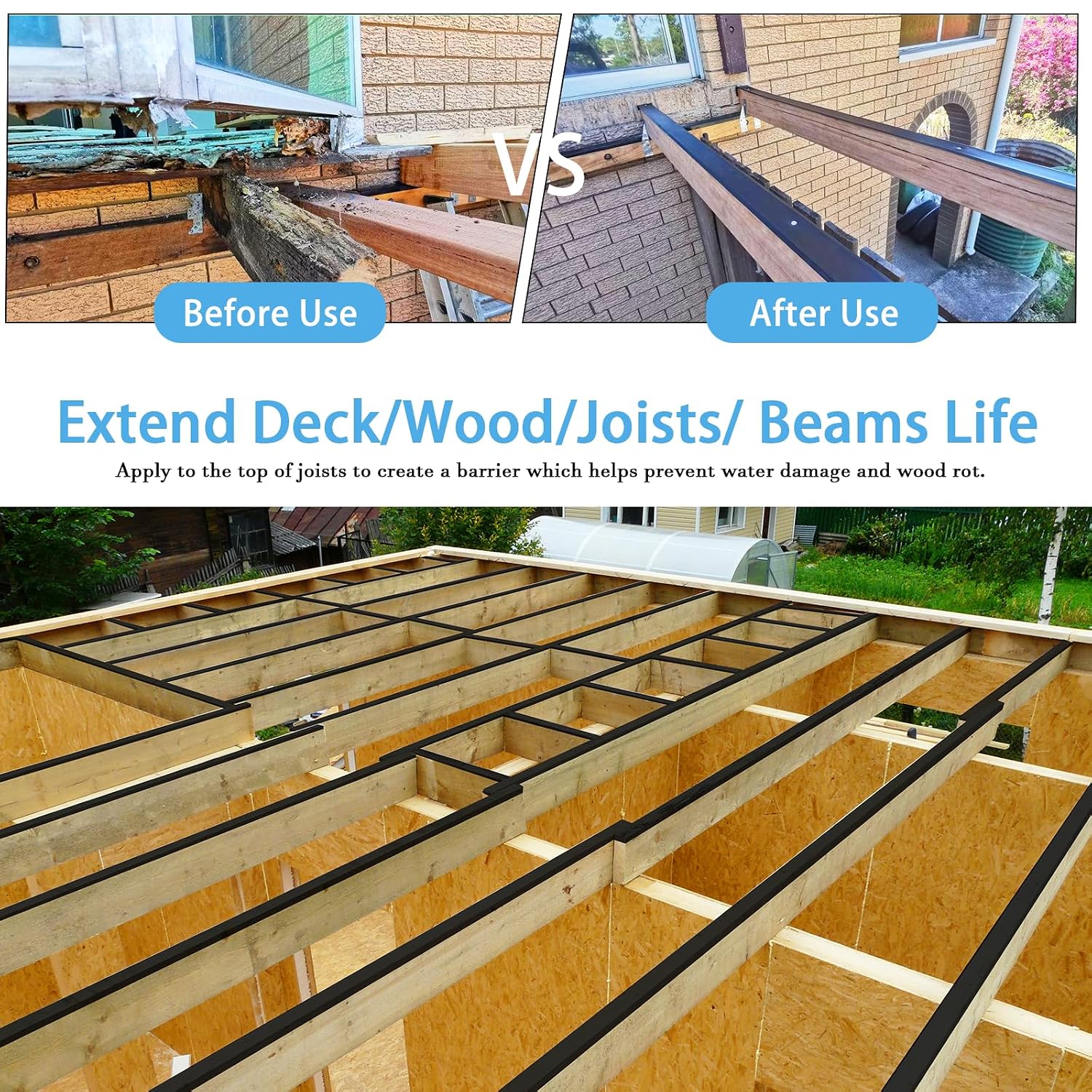 Thumbnail 2 de Heelos Butyl Joist Tape for Decking (2" × 50', 6-Pack) — Weather-Resistant Waterproof Deck Joist Seal Tape