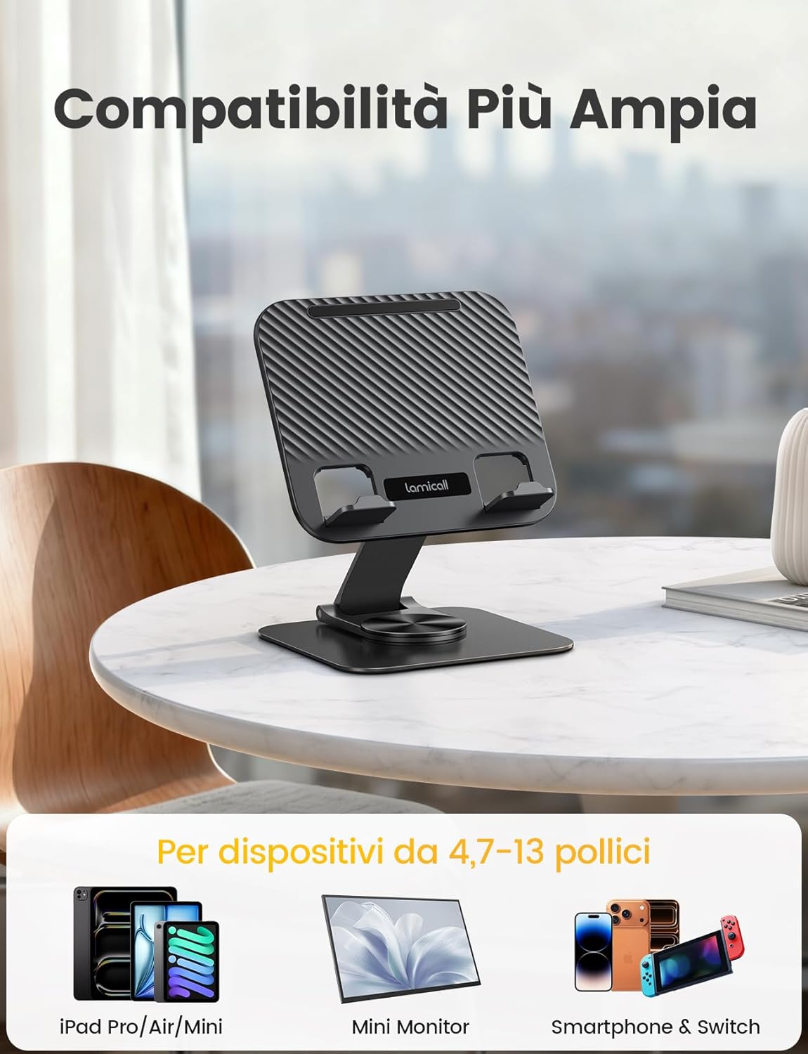 Thumbnail 4 de Lamicall Supporto per Tablet da Tavolo con Base Metallo Girevole 360° – Slim 15 mm