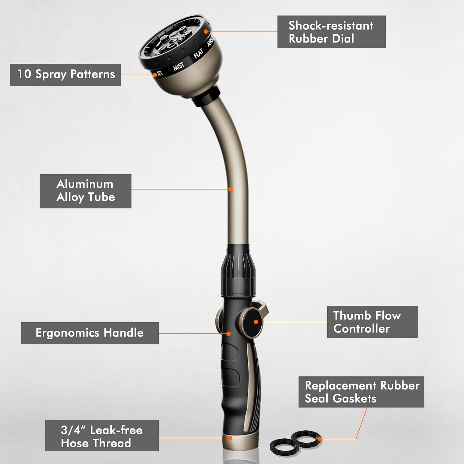 Thumbnail 1 de Restmo RESTMO Watering Wand Heavy Duty (Metal Hose Wand) with Thumb Flow Control + 10 Spray Patterns