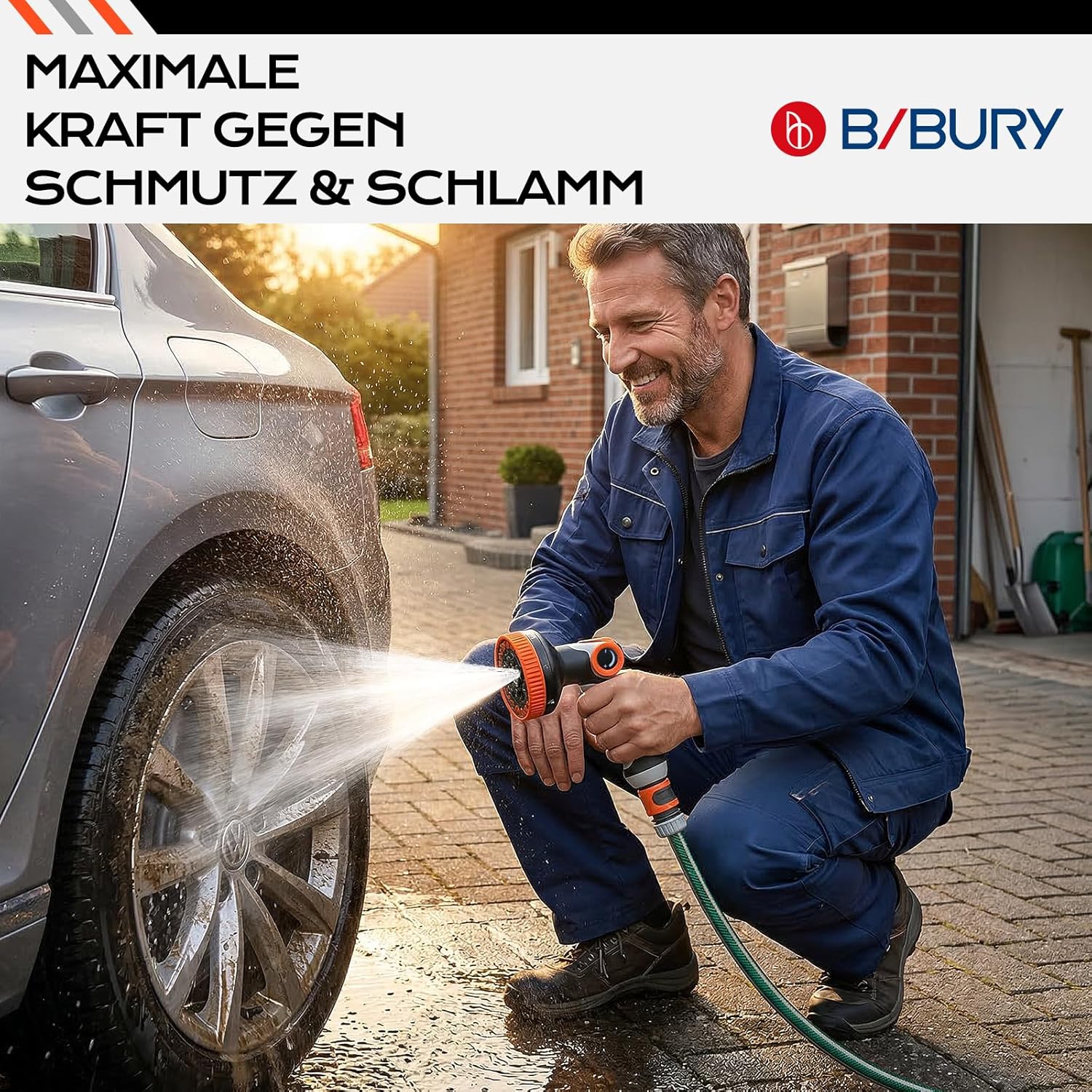 Thumbnail 4 de BIBURY Gartenbrause 9cm XL – Vielseitige Hochdruck-Spritzpistole mit 8 Modi, Daumensteuerung und 360° Drehkopf