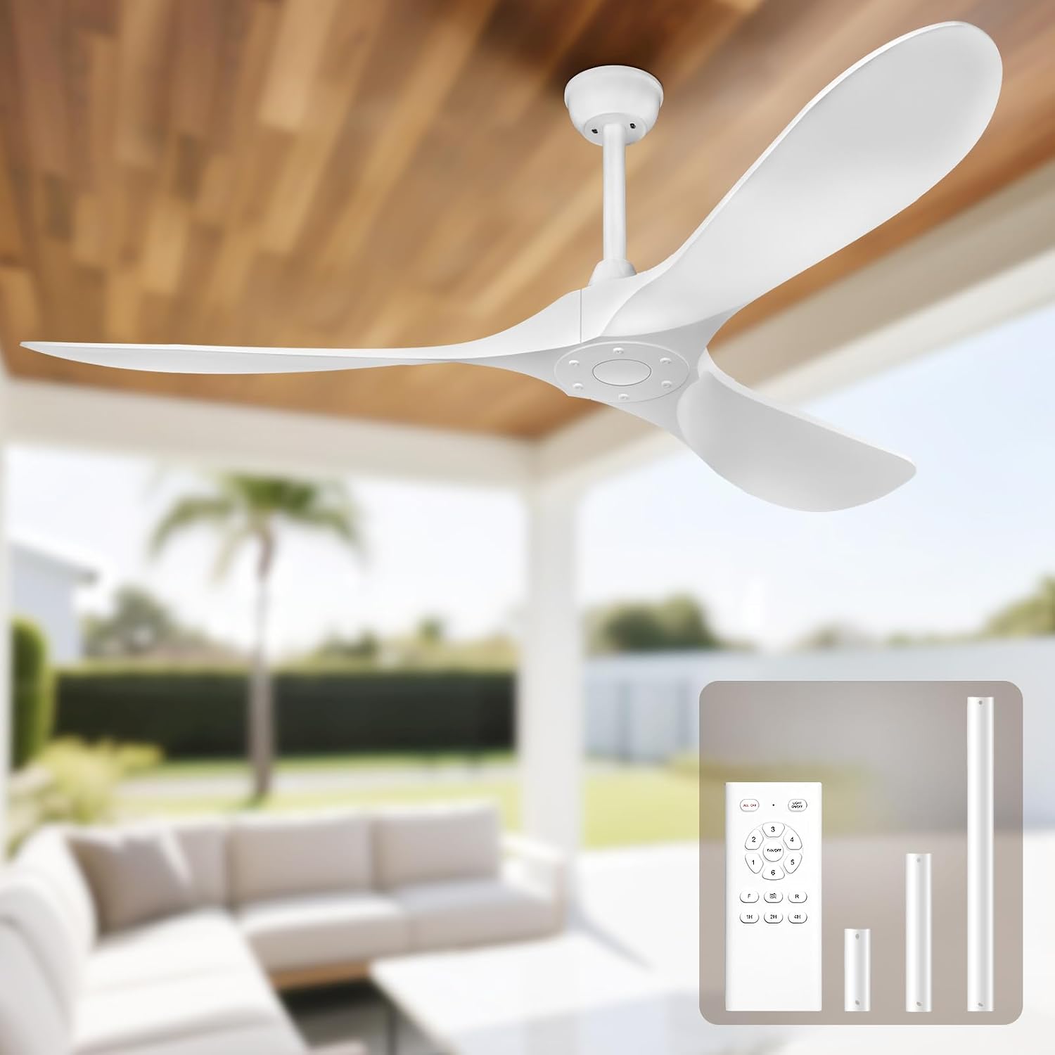 Detalle de Obabala HY-QWABS001-60-003-3 60-Inch Ceiling Fan, White, No Lights