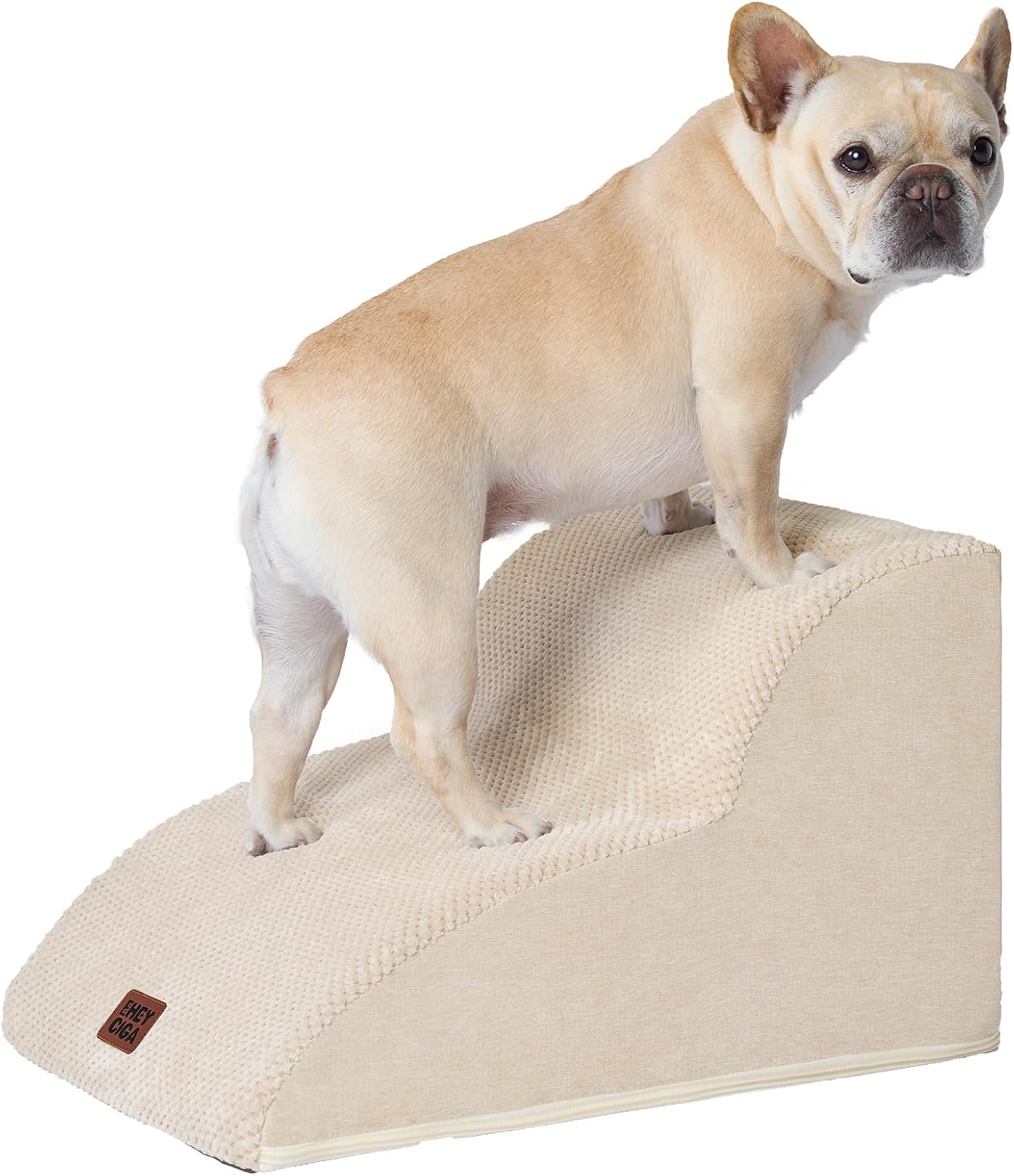 Detalle de EHEYCIGA Hundetreppe für kleine Hunde (2 Stufen, 30 cm hoch) mit waschbarem Bezug in Beige