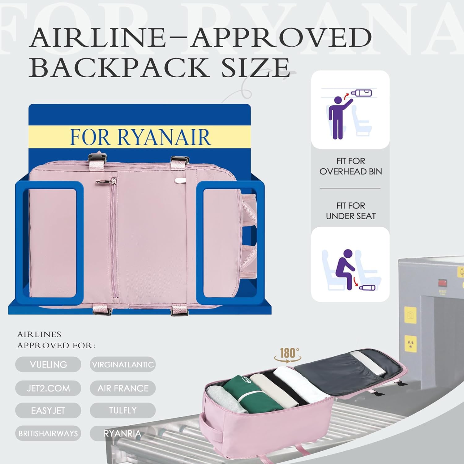 Detalle 2 de WOUIYO for Ryanair Cabin Bags 40x30x20 Underseat Cabin Bag: Practical, Waterproof and TSA-Ready