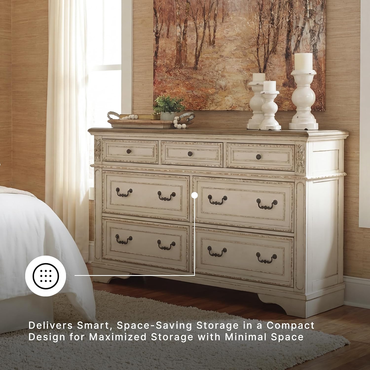 Thumbnail 4 de Signature Design by Ashley 7 Drawer Dresser for Bedroom, Two-Tone White