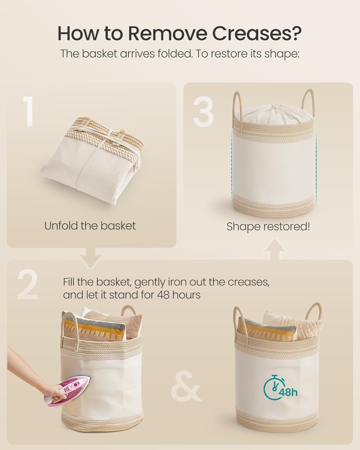 Thumbnail 5 de SONGMICS 60 L Cotton Rope Laundry Basket with Handles (RLH060K01SONGMICS)
