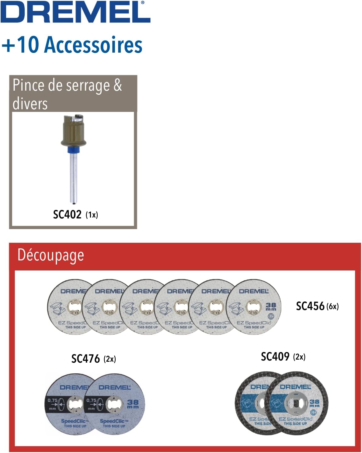 Thumbnail 1 de Coffret Dremel SC690 EZ SpeedClic : 10 disques de tronçonnage + mandrin 3,2 mm pour découper métal et plastique