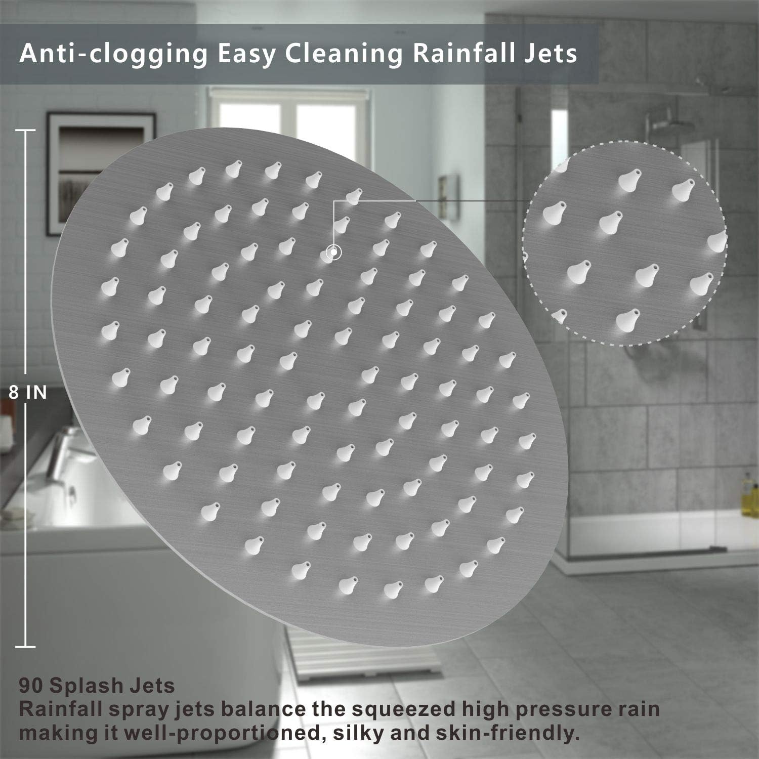 Thumbnail 1 de WOOPHEN 8 Inch High Pressure Rain Shower Head (304 Stainless Steel, Brushed Nickel)