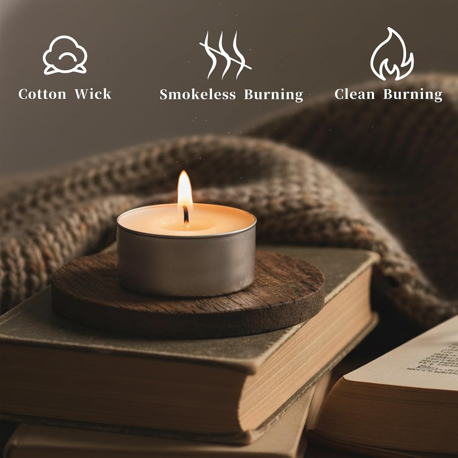 Detalle de 50 Pack 8 Hour Vegan Wax Tea Light Candles – Unscented with Cotton Wicks