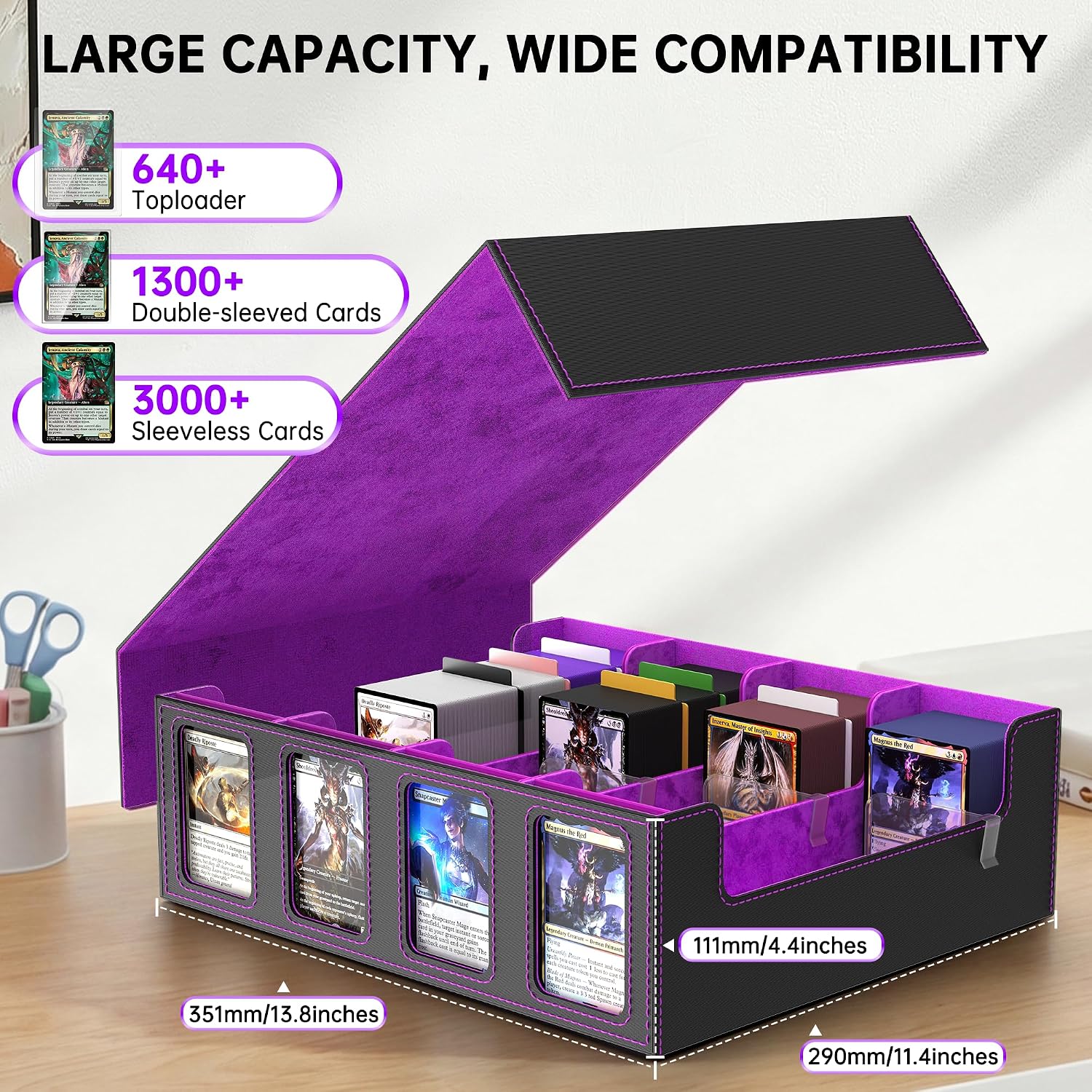 Detalle 2 de Cordv Sammelkarten-Aufbewahrungsbox – Commander Deck Box für 2400+ MTG-Karten, lila