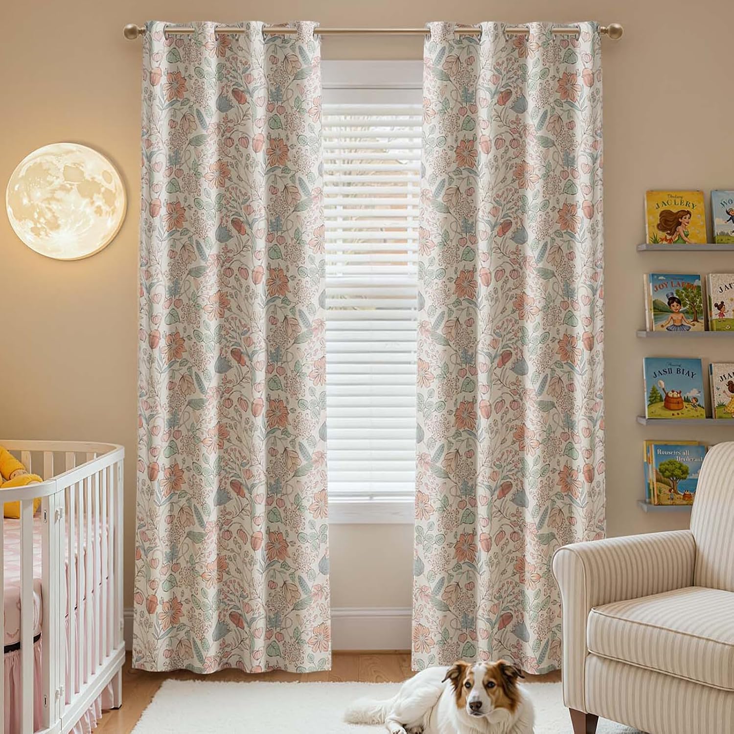 Detalle 2 de jinchan 95% blackout pink floral nursery curtains, 84" grommet panels