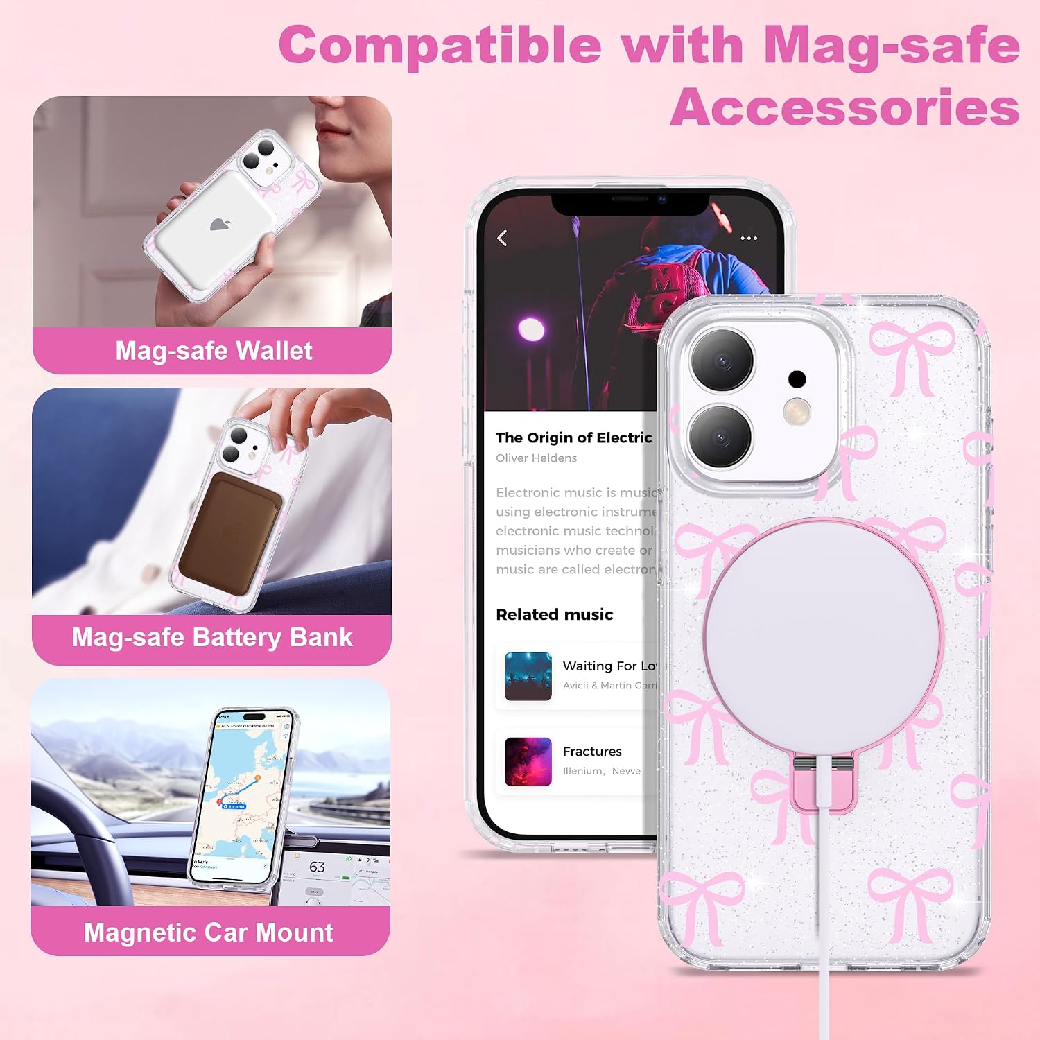 Detalle de ETPESOK Butterfly Case for iPhone 15 Plus, C-Pink with Magnetic Ring Stand