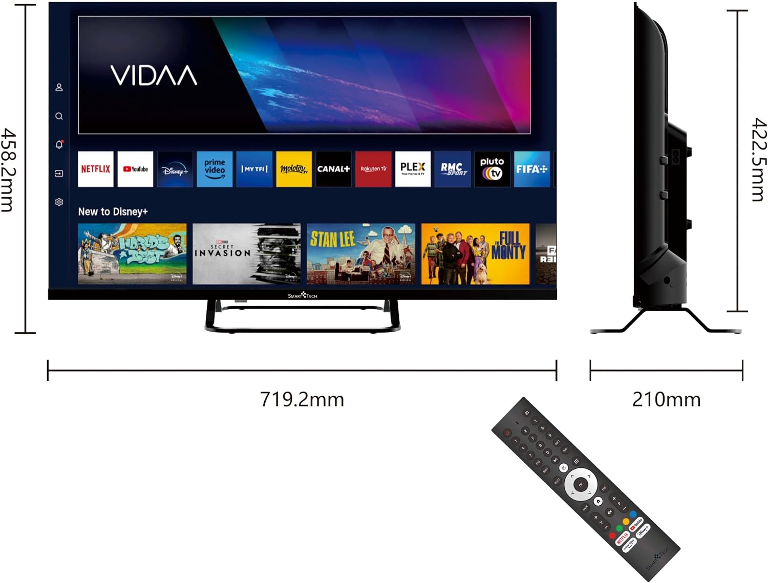Detalle de Smart Tech 32HV02V – 32-Zoll LED Smart TV mit VIDAA, Triple-Tuner und HD-Auflösung