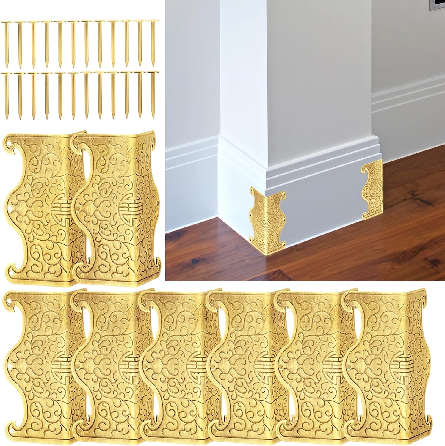 Detalle de Bgzdxhxyr 2513040 Metal Corner Protectors, Gold Vintage Style, 8-Piece Set