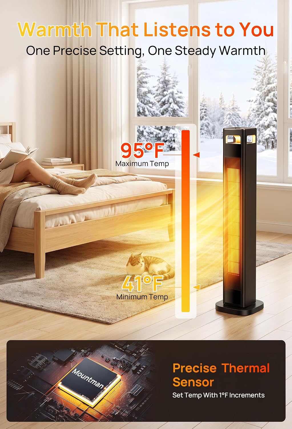 Thumbnail 3 de Mountman QN2313R 37-Inch Tower Space Heater, 1500W, 120° Oscillation