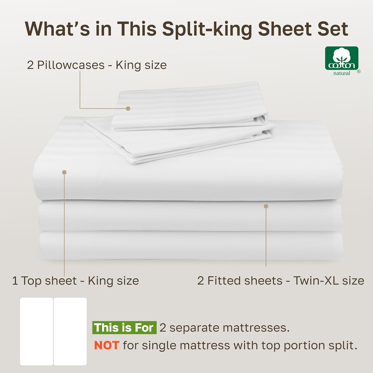 Detalle 1 de Split King Sateen Sheets, 500 Thread