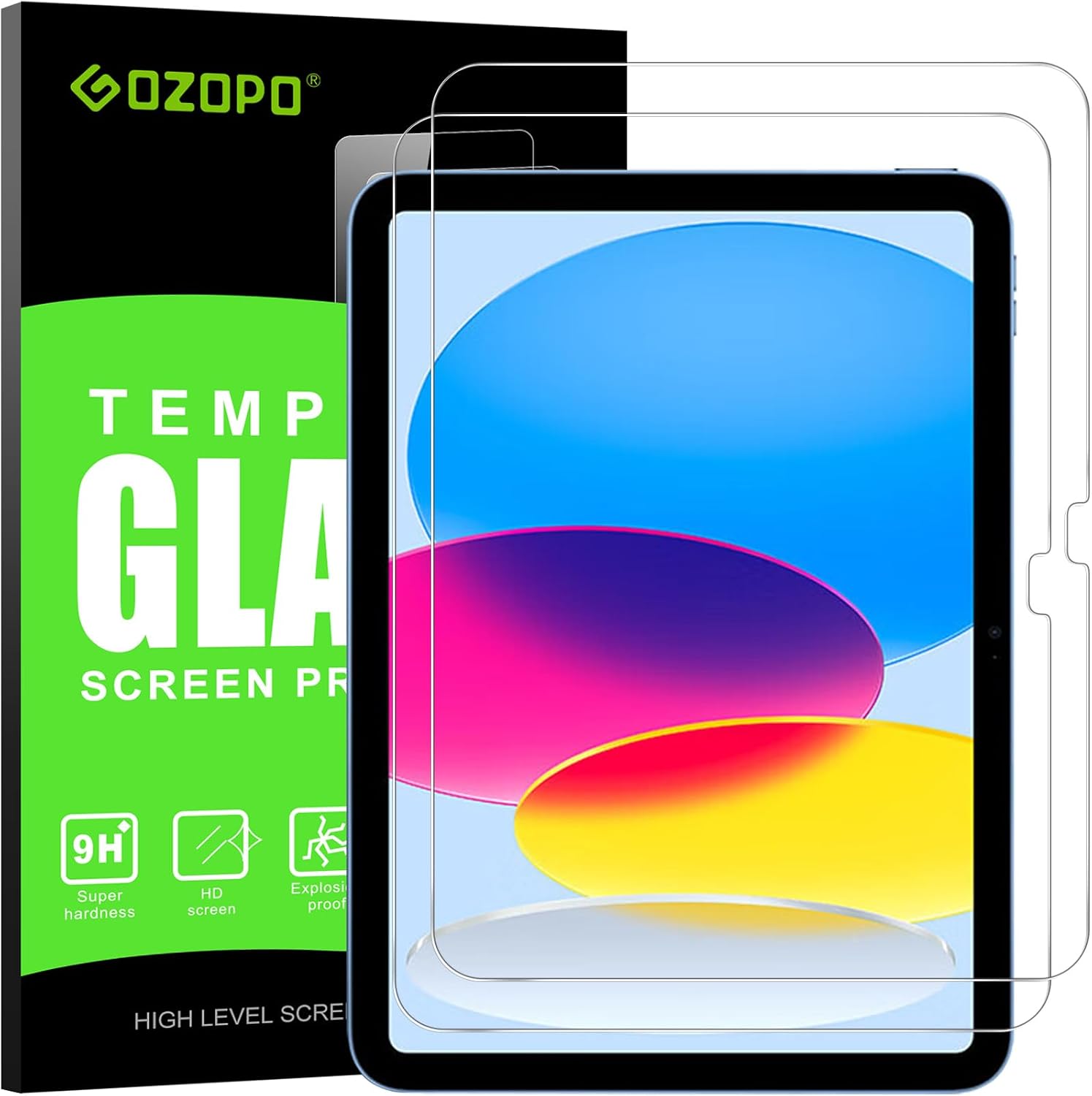 Detalle 2 de GOZOPO iPad 9th Generation tempered glass screen protector 2-pack