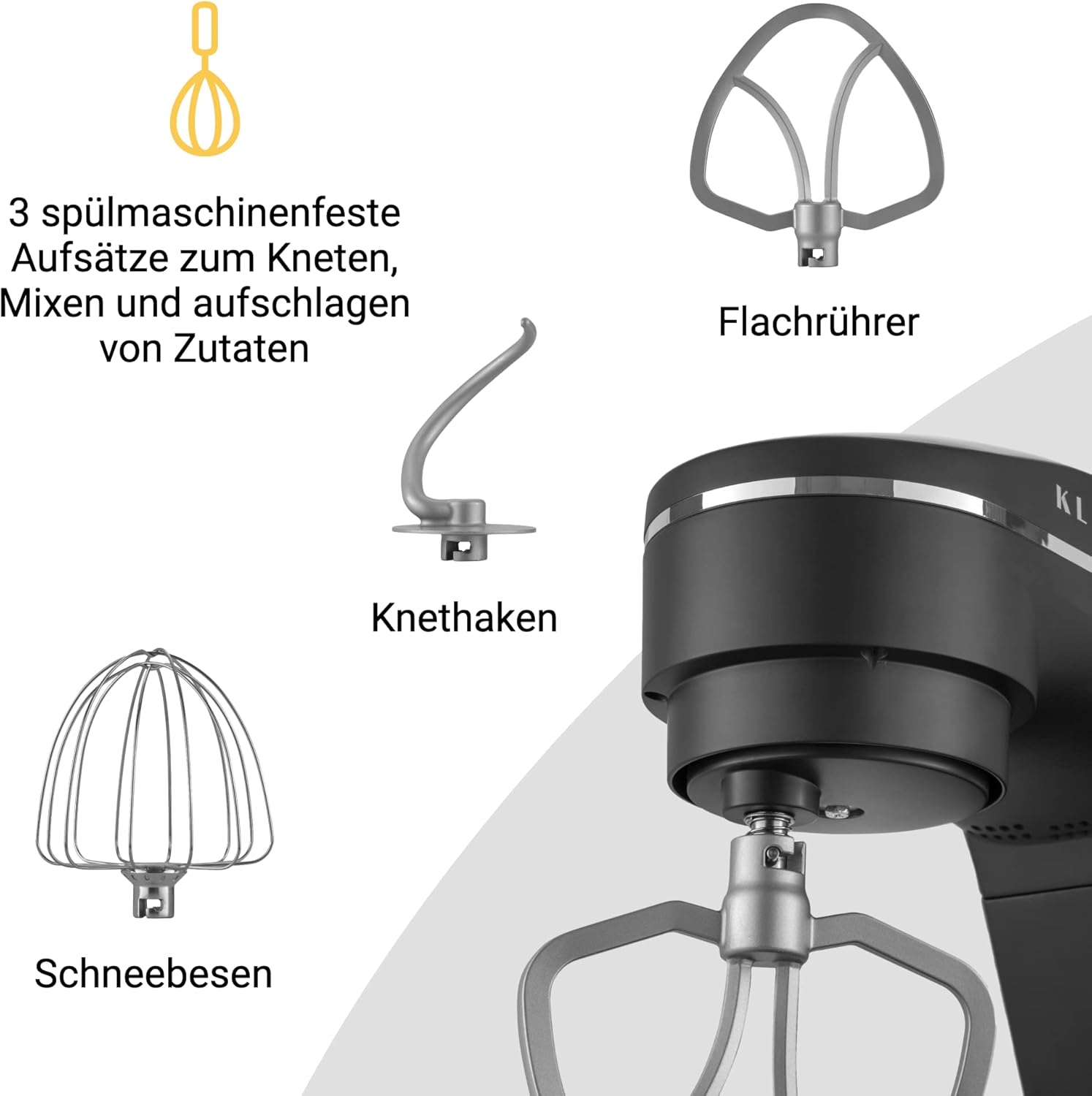 Detalle 1 de KLAMER Küchenmaschine 1800W mit 6 l Schüssel