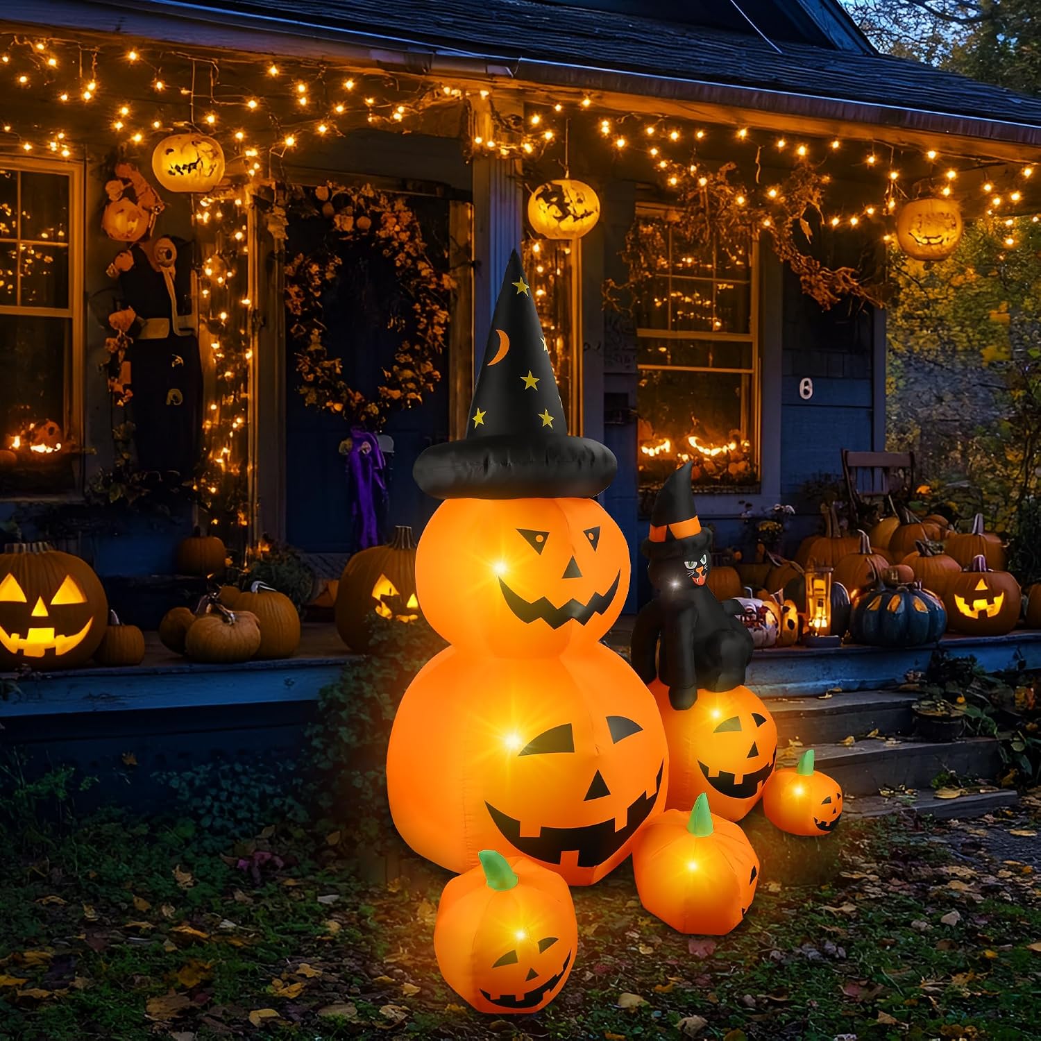 Detalle de NovaFloat 01 6-Ft Halloween Inflatable with Pumpkin Patch, Black Cat & LEDs