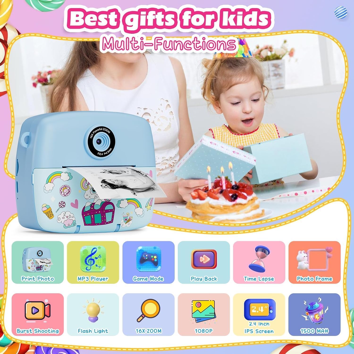 Detalle de Sofortbildkamera Kinder – Kompaktkamera mit Sofortdruck, 1080P HD, perfekt für kleine Entdecker