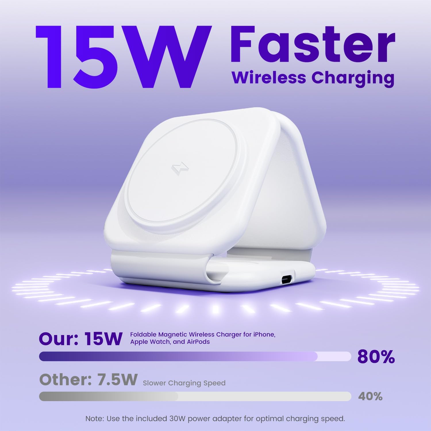 Thumbnail 1 de 15W Magnetic Travel Charging Station: 3-in-1 Foldable MagSafe Charger for iPhone, Watch & AirPods
