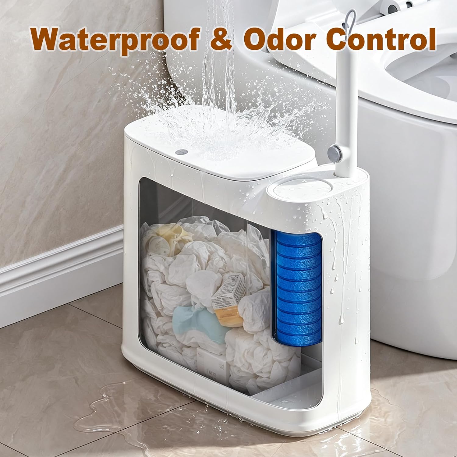 Detalle de Bathroom Trash Can and Disposable Toilet Brush Set, 3-Gallon