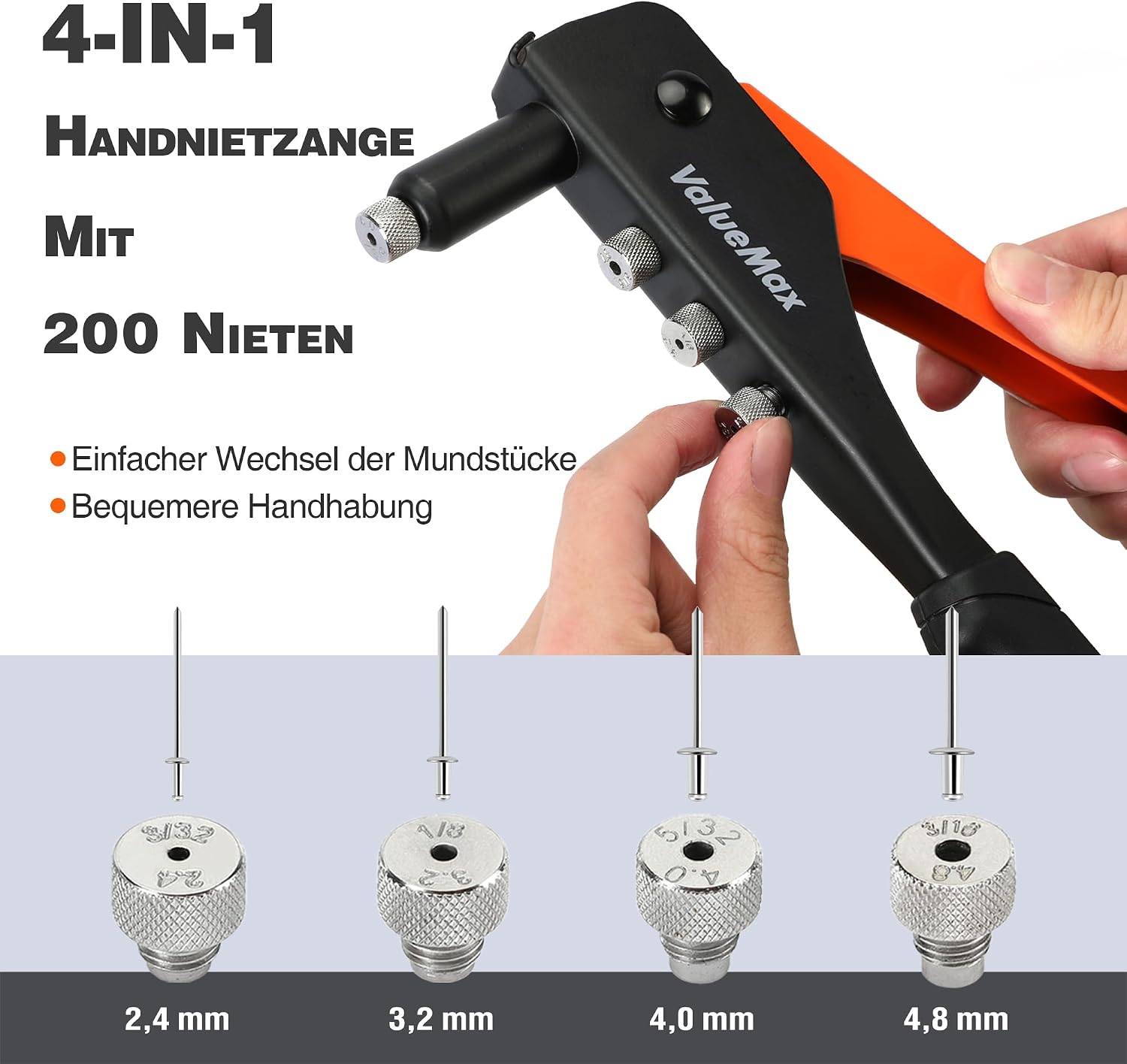 Thumbnail 3 de ValueMax 4-in-1 Blindnietzange mit 200 Nieten – vielseitiges Handnietwerkzeug