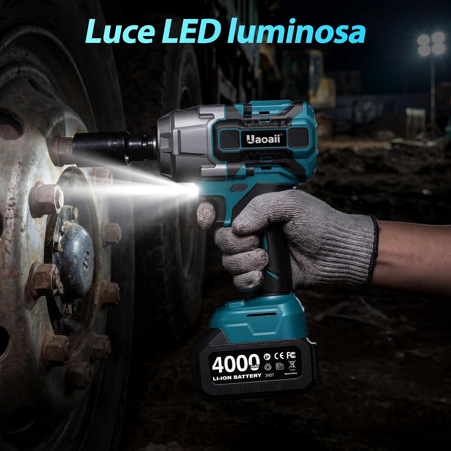 Detalle 2 de Uaoaii Avvitatore a impulsi a batteria 1600 Nm 1/2": kit completo con 2 batterie e prolunga