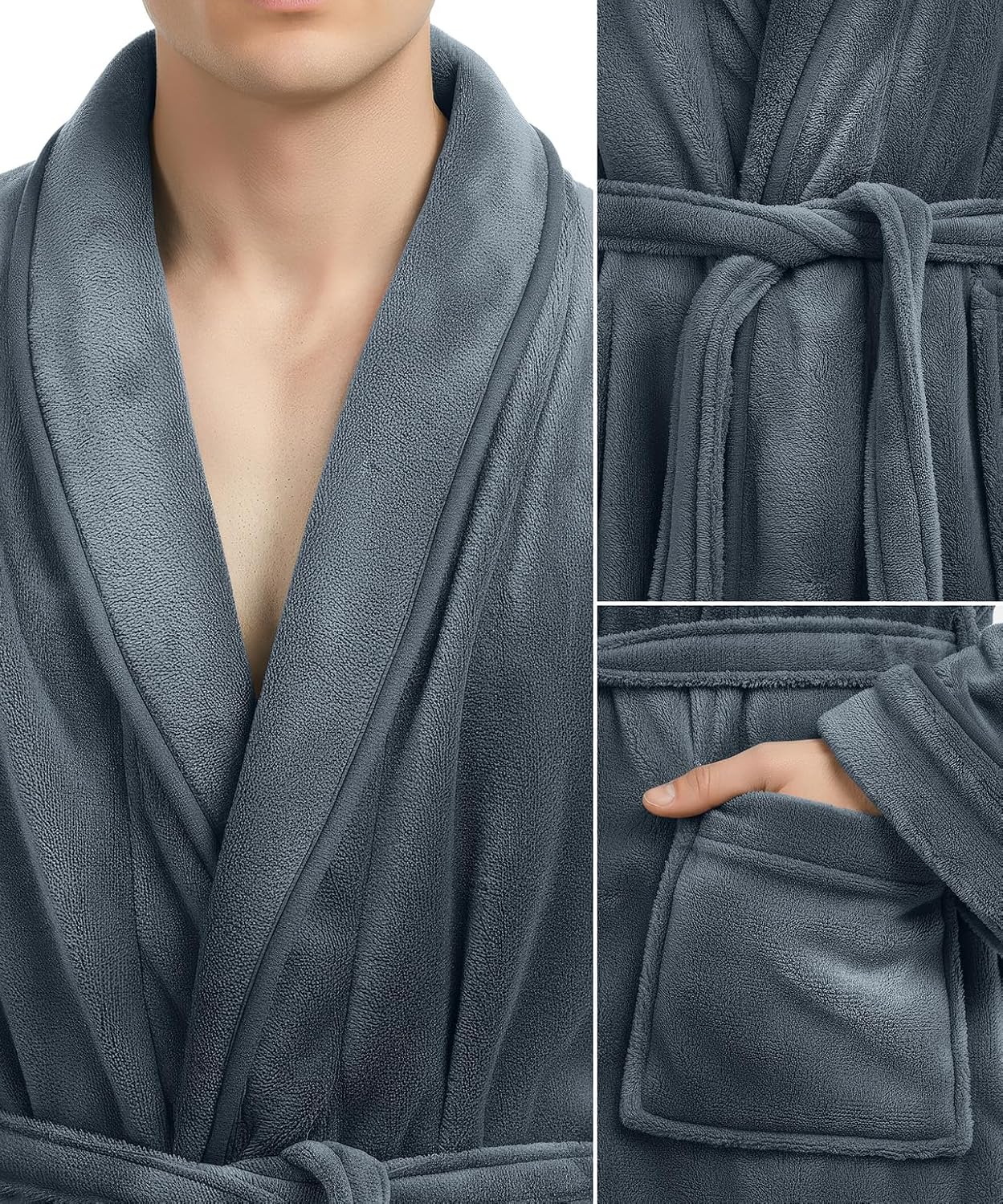 Detalle de NY Threads Luxury Ultra Soft Men’s Fleece Bathrobe, Calf-Length with Belt