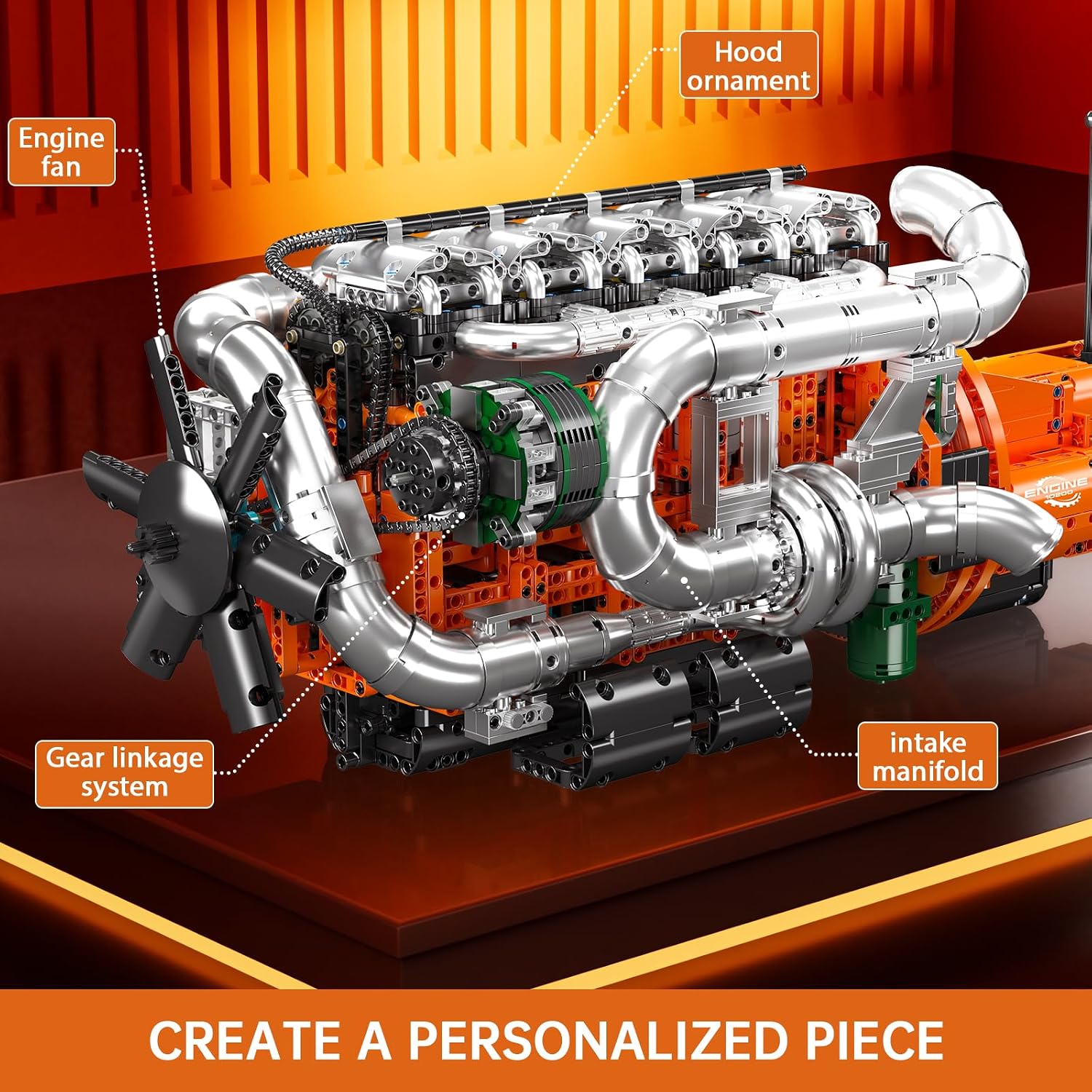 Thumbnail 4 de Mould King 10200 V8 Motor Technik-Modellbausatz mit Getriebesimulation (3.472 Teile)