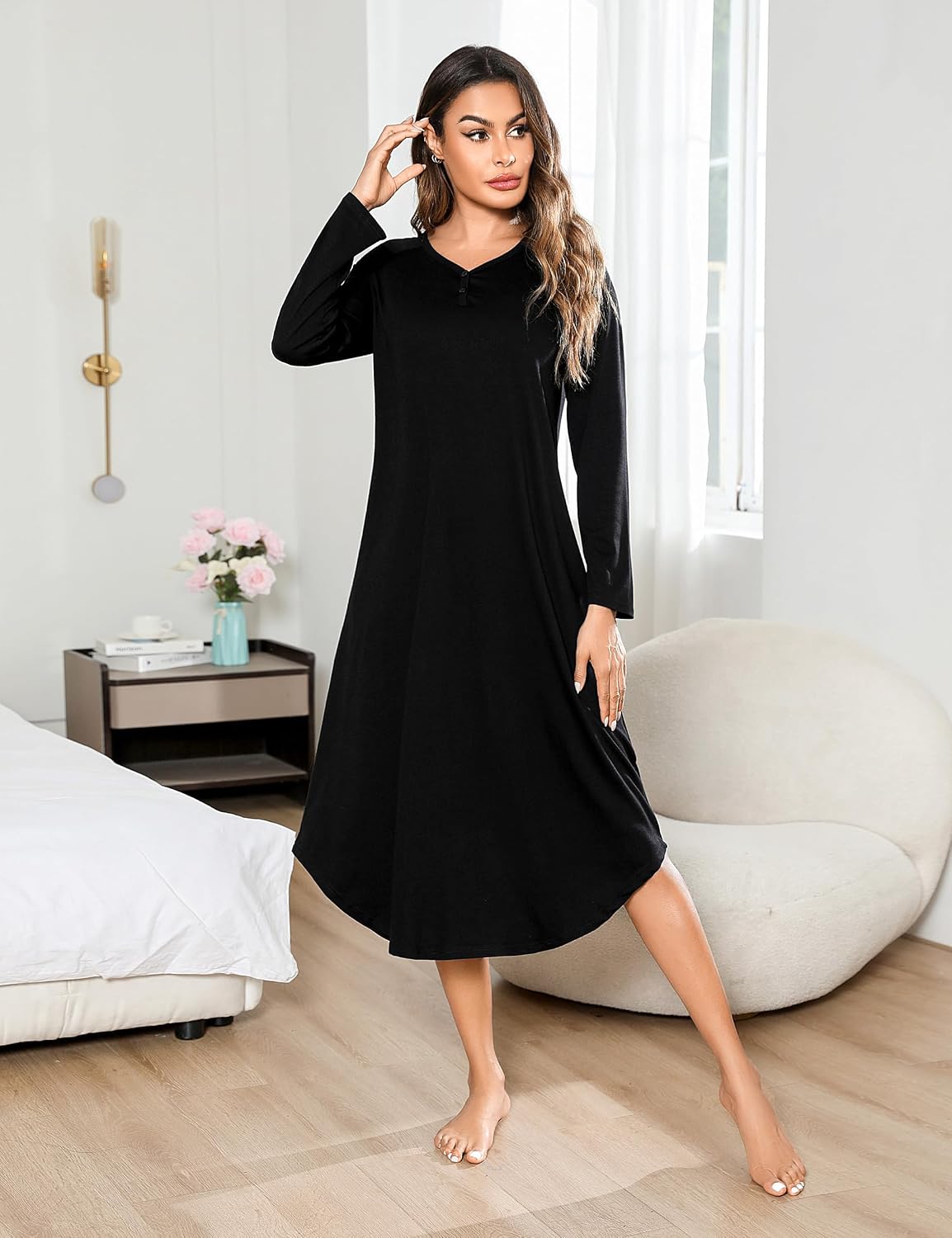 Detalle 2 de Bresdk Camicia da Notte Donna Cotone Lunga