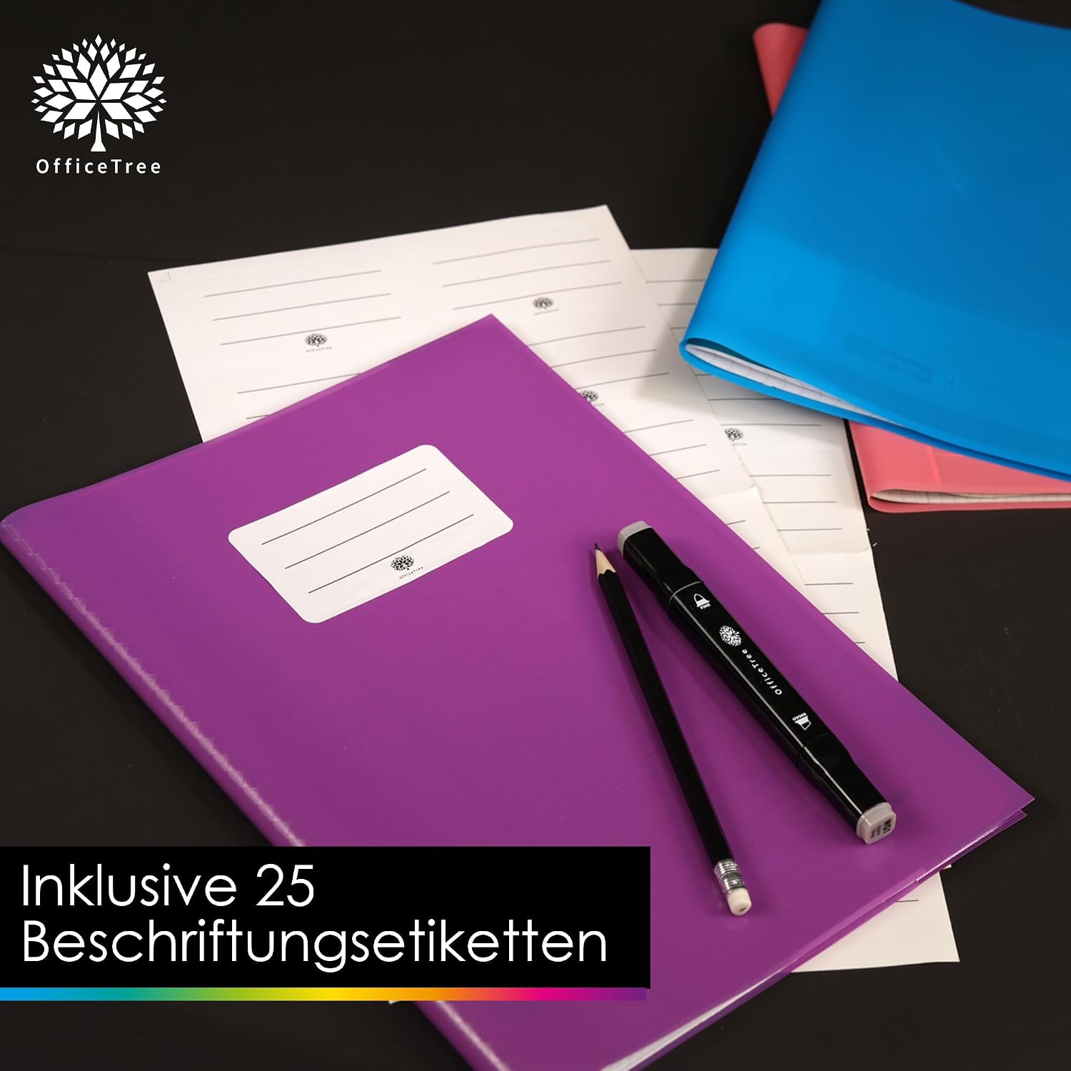 Thumbnail 6 de OfficeTree Hefthüllen A4 bunt 12 Farben – 25 Etiketten, wasserabweisend, Bastoptik