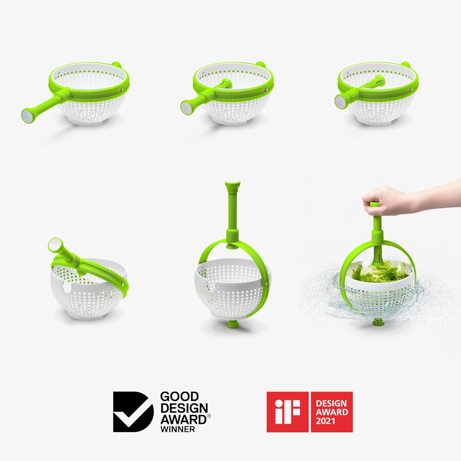 Detalle de Dreamfarm Spina 2-in-1: Collapsible Salad Spinner & Straining Colander (3 Quart) in White/Green