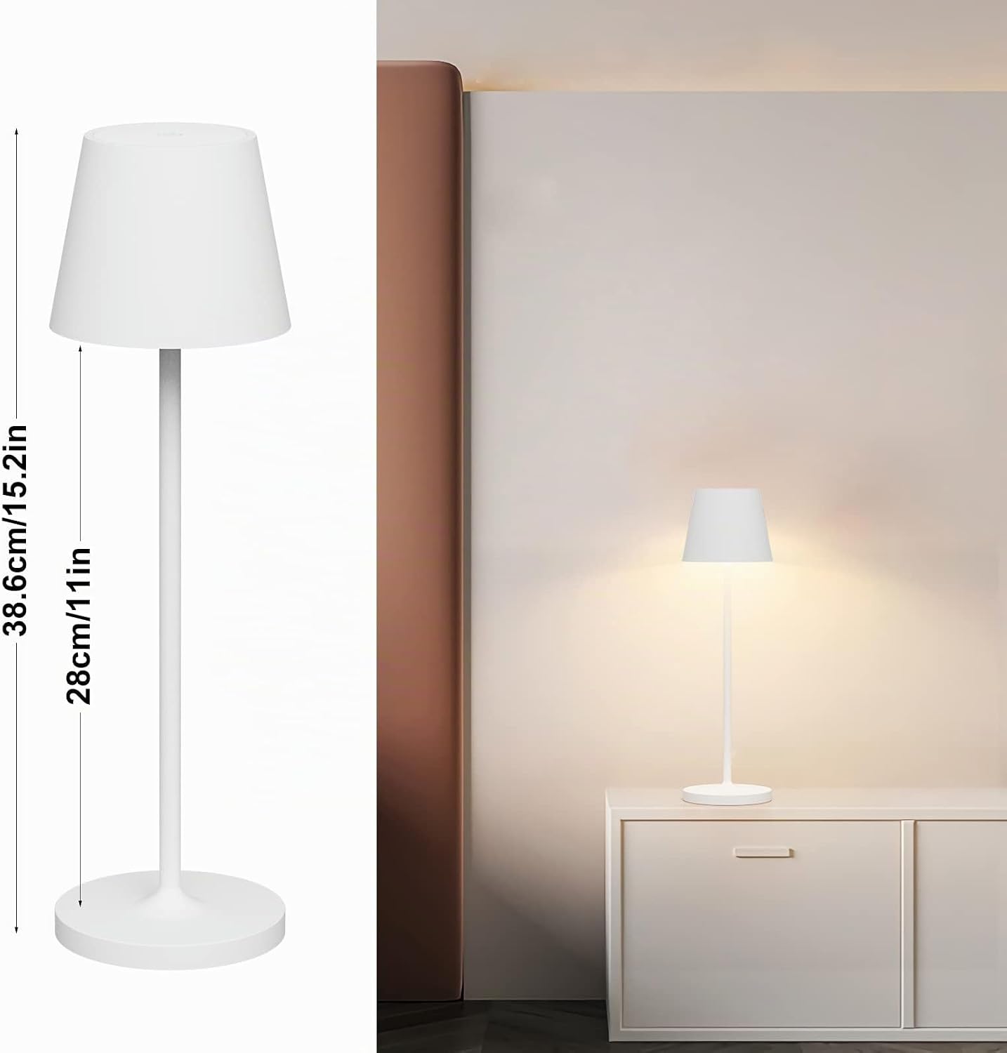 Thumbnail 4 de Klighten 2 Pezzi Lampada LED dimmerabile da tavolo ricaricabile, 3000K, IP54, in alluminio (H38 cm) bianco