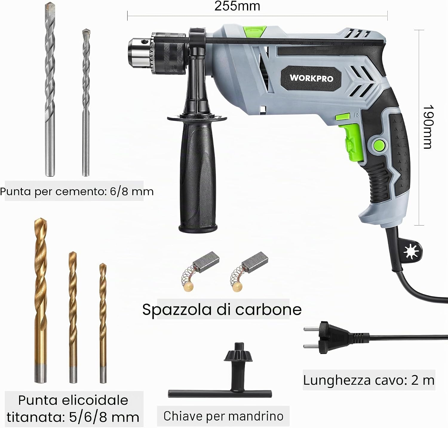 Thumbnail 1 de WORKPRO Trapano a Percussione 850 W con impugnatura girevole 360° (mandrino 2–13 mm)