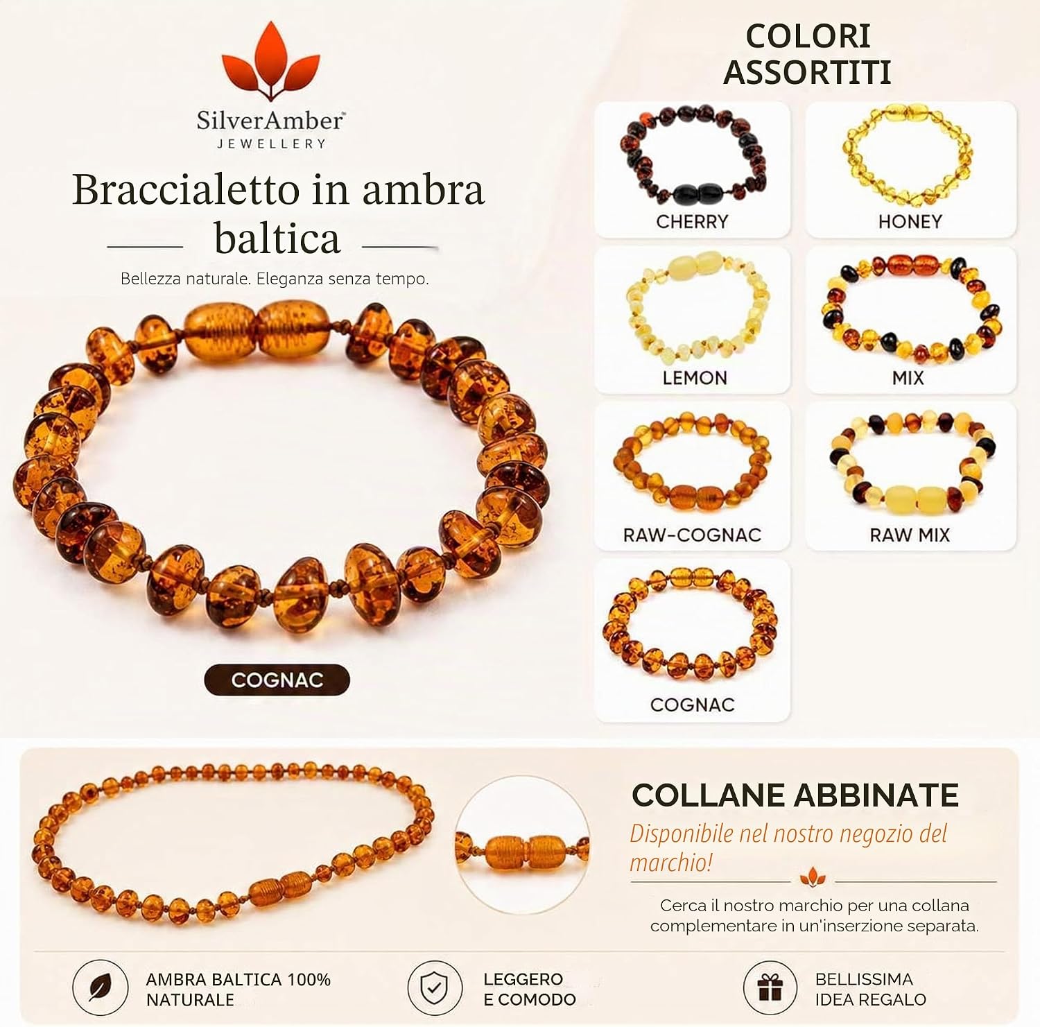 Detalle 2 de SilverAmber Cavigliera/Braccialetto in ambra baltica - 12–25 cm, 100% ambra genuina