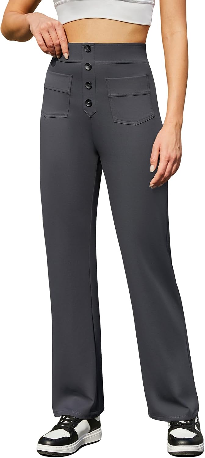 Detalle de Friptspyg Damen Freizeithose mit Hoher Taille – Stretch, Gerade Schnitte, Taschen