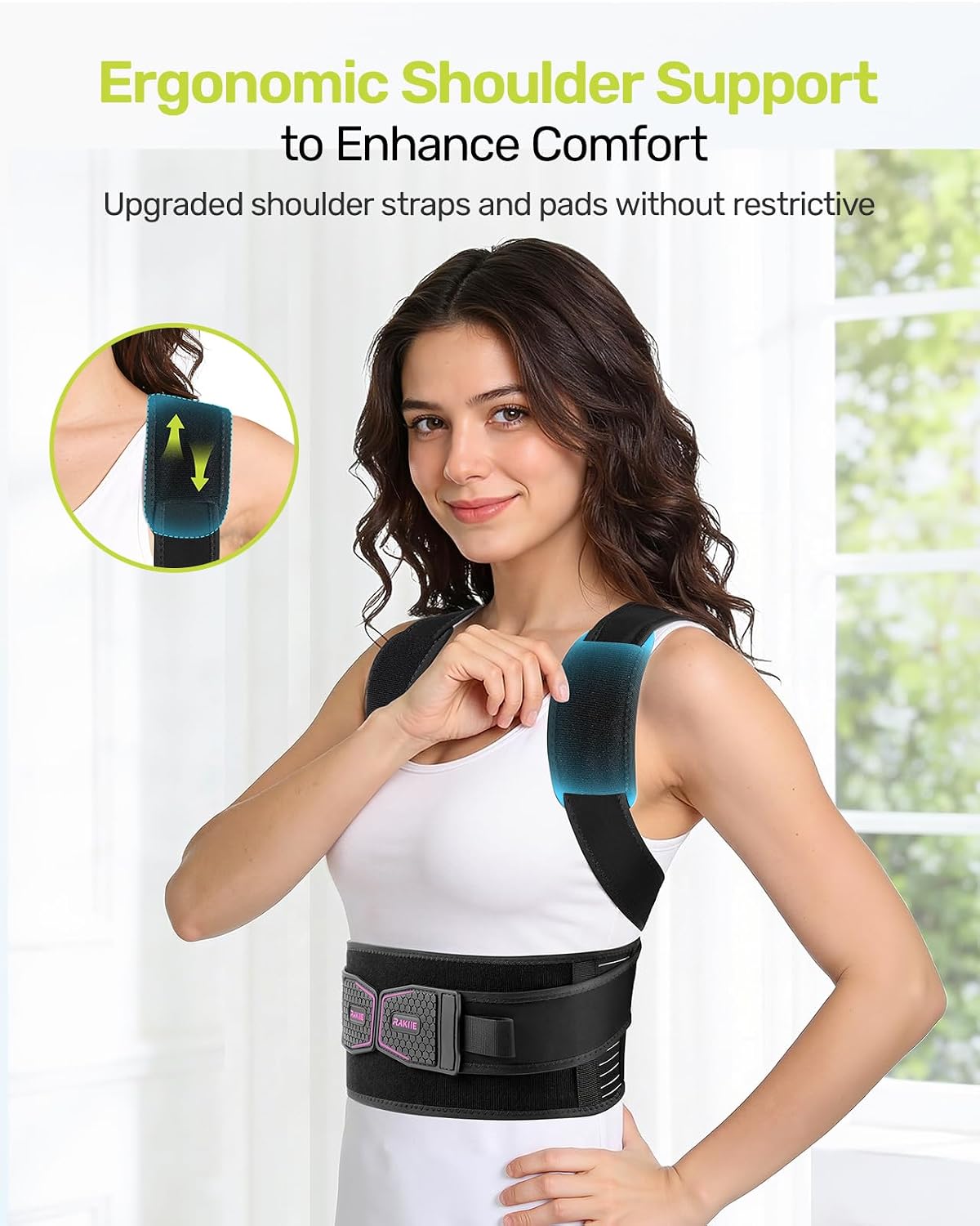 Thumbnail 2 de Rakiie Posture Corrector for Women and Men (Rose Red, M) with Upgraded Back Support