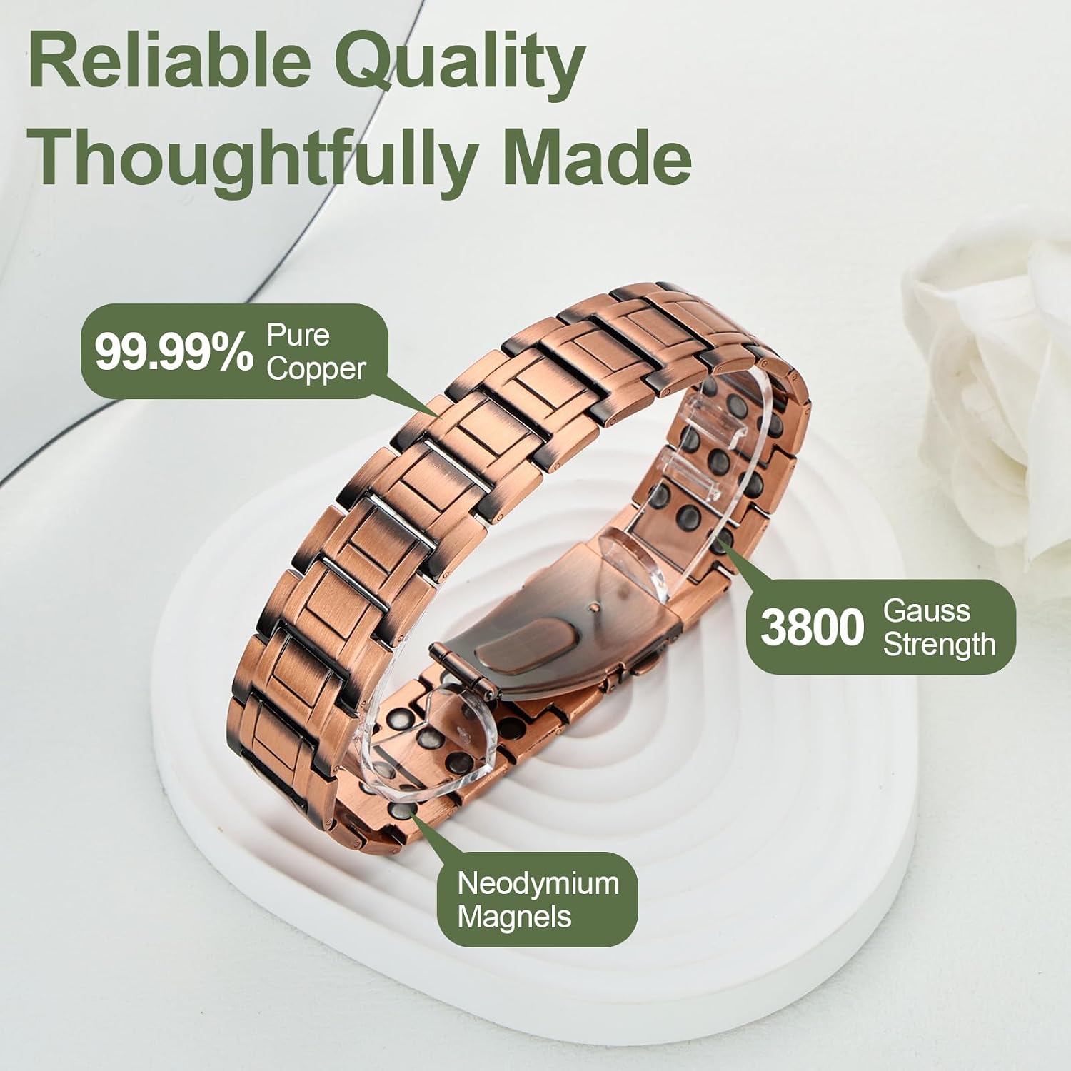 Detalle de MagEnergy 99.99% Copper Bracelet for Men with Ultra Strong Magnets
