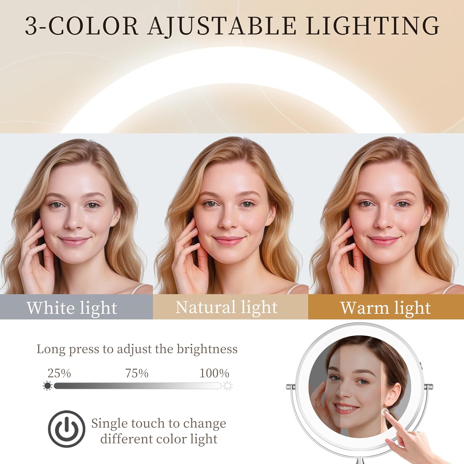 Detalle 2 de Rocollos 8 Inch LED Wall Makeup Mirror 2000mAh