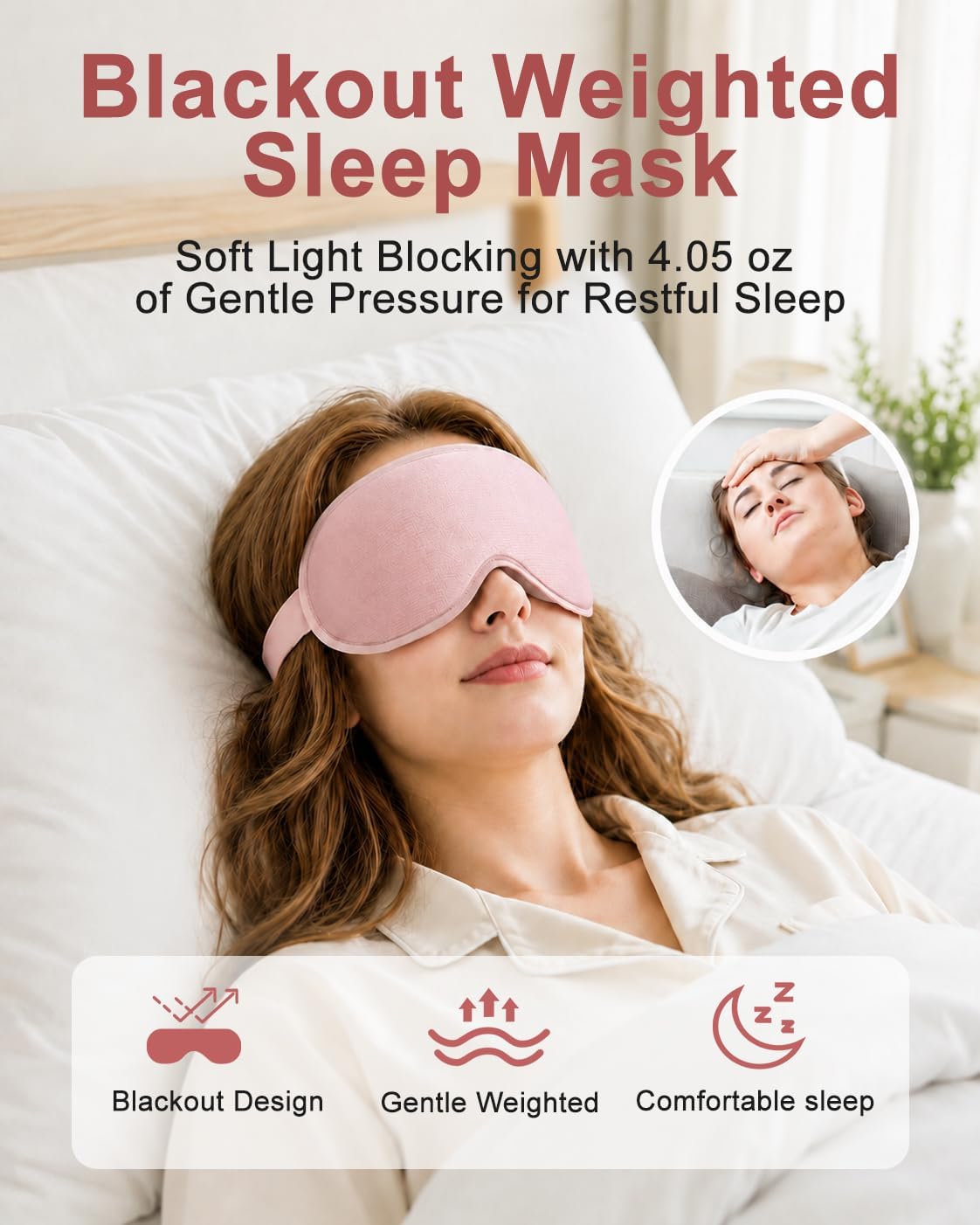 Thumbnail 1 de Weighted Blackout Sleep Mask for Women: Silk-Feel 3D Contoured Eyemask (Pink)