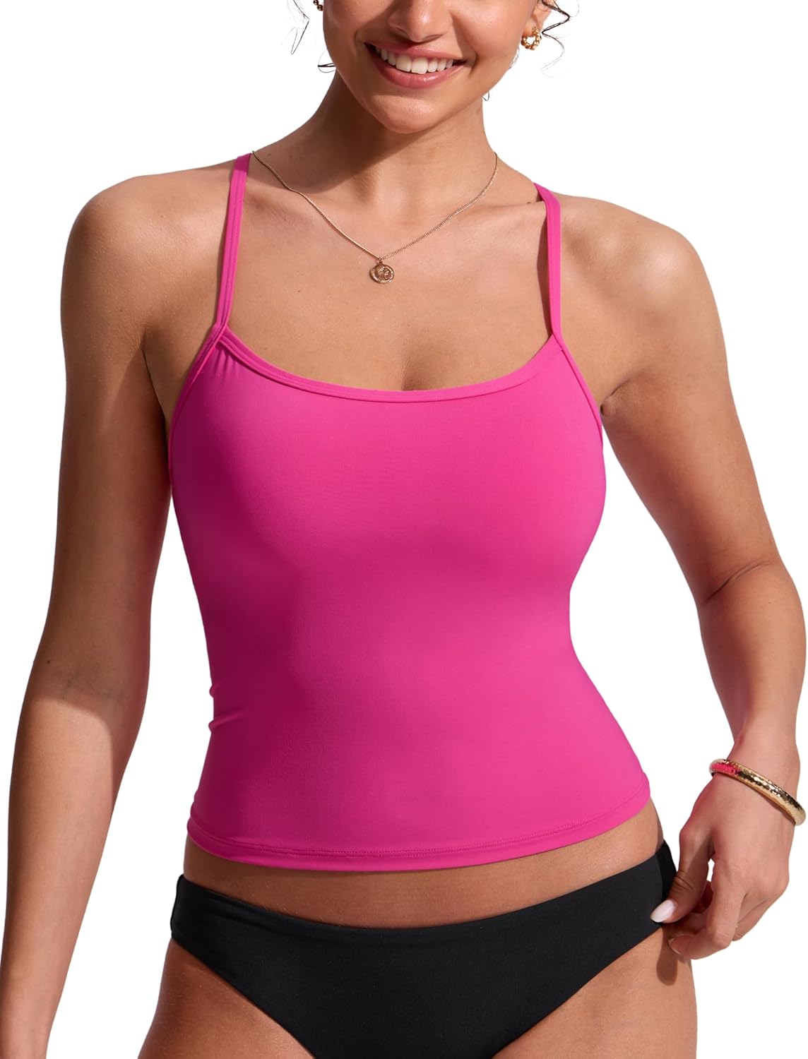 Detalle de CRZ YOGA Femmes Racerback Tankini Tops Scoop Neck Spaghetti Straps Maillot de Bain Bikini Top Uniquement rembourré