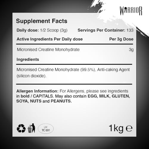 Detalle 2 de Warrior Creatine Monohydrate Powder 1kg – Pure Micronised Creatine for Strength, Power and Muscle Growth