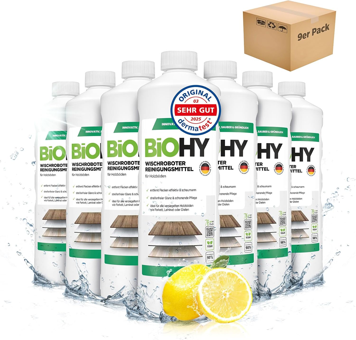 Detalle de BIOHY vloerreiniger voor dweilrobots, 9 x 1 liter, voor hout, laminaat en parket