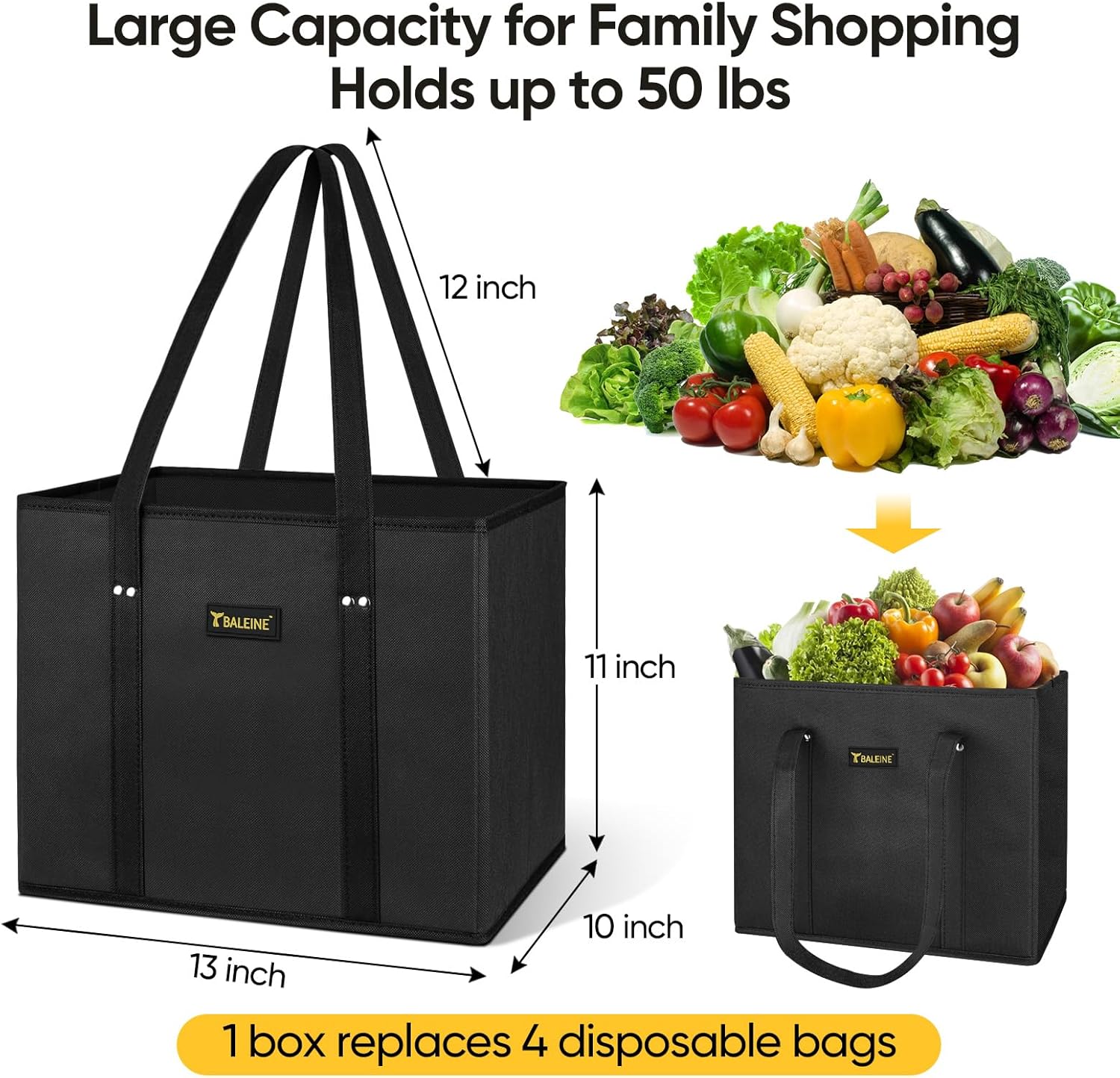 Thumbnail 1 de BALEINE 3Pk Reusable Grocery Bags: Foldable, Reinforced, and Ready for Stress-Free Shopping
